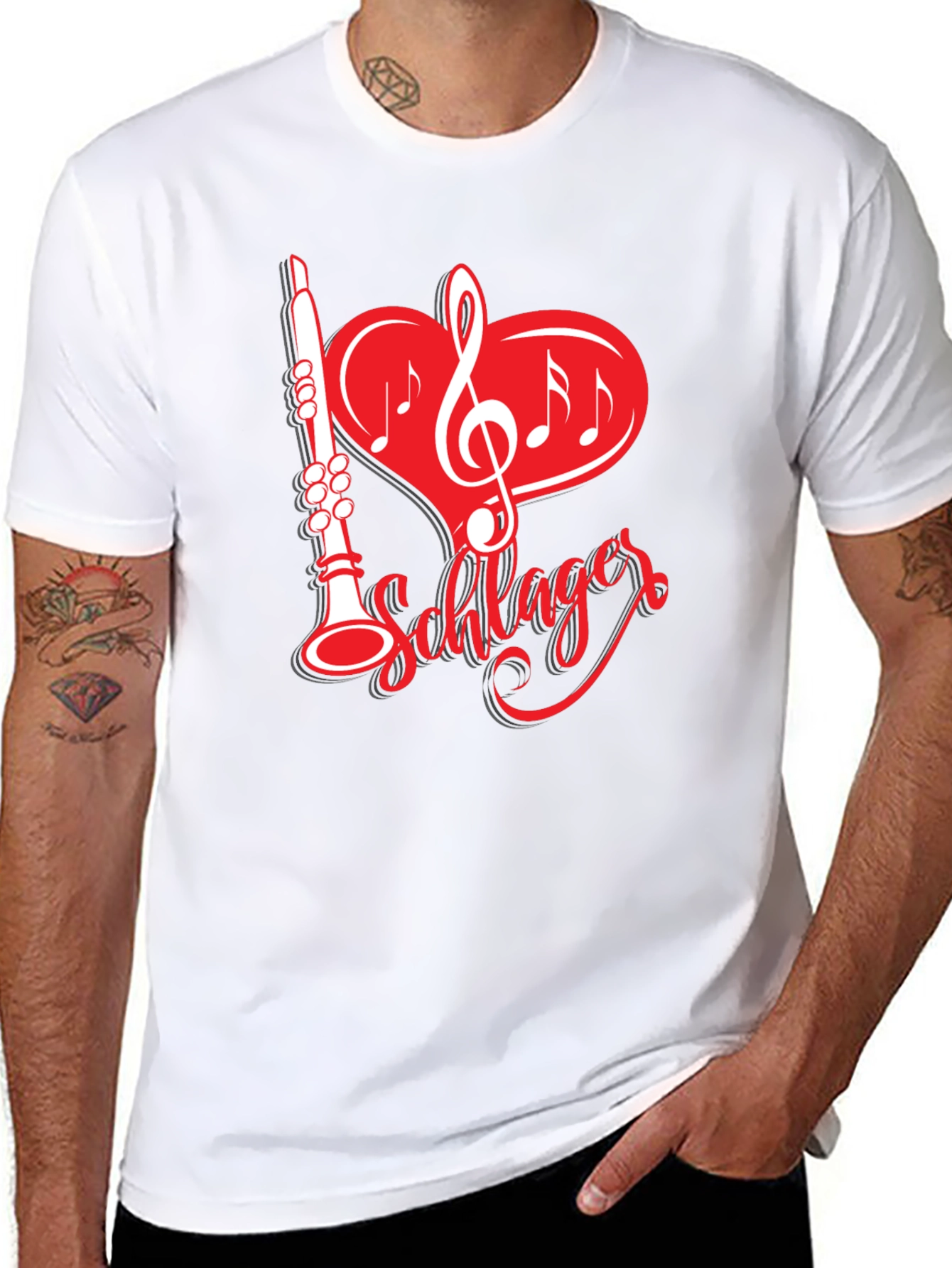 Camiseta Negra Música Schlager Corazón Clarinete