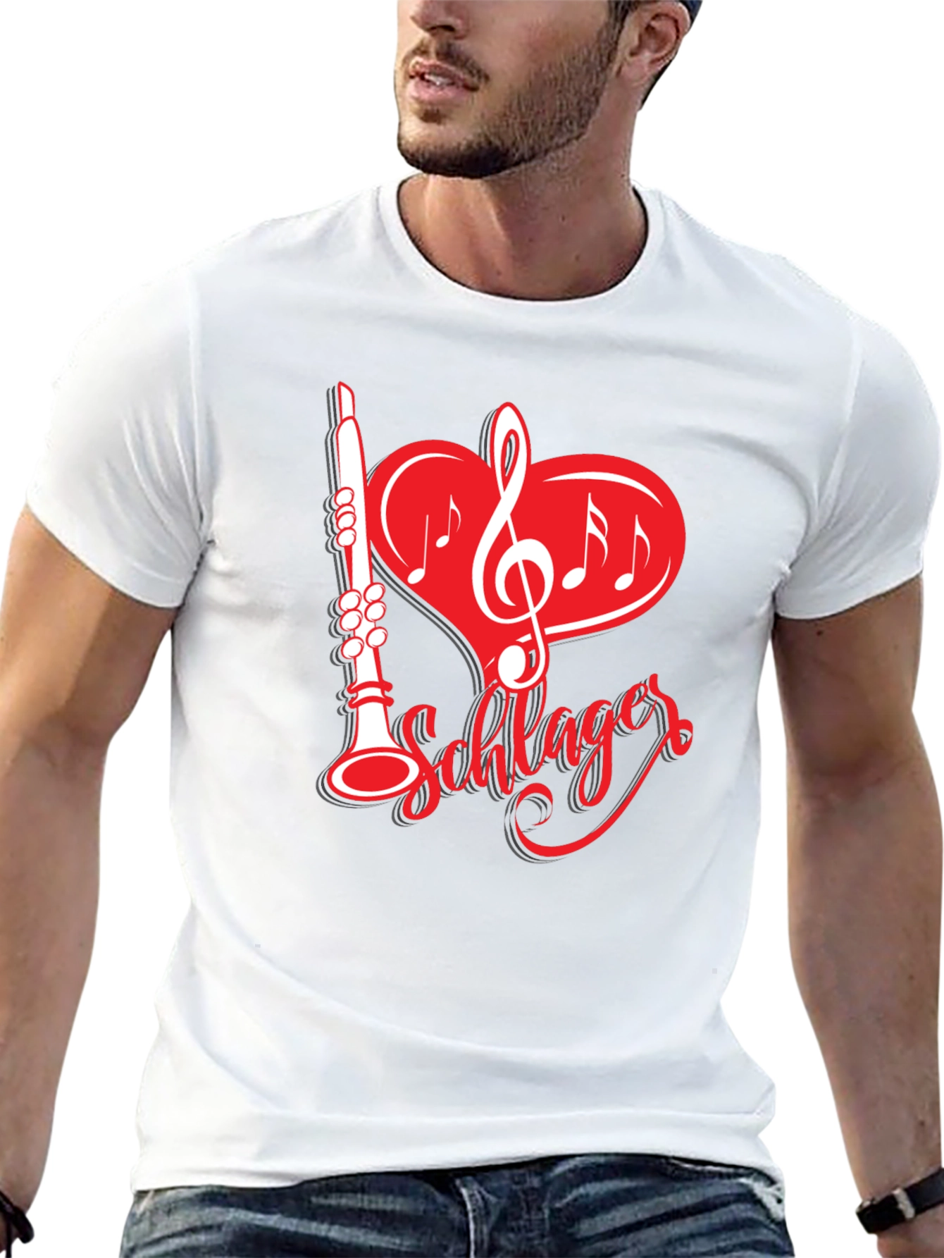 Camiseta Negra Música Schlager Corazón Clarinete