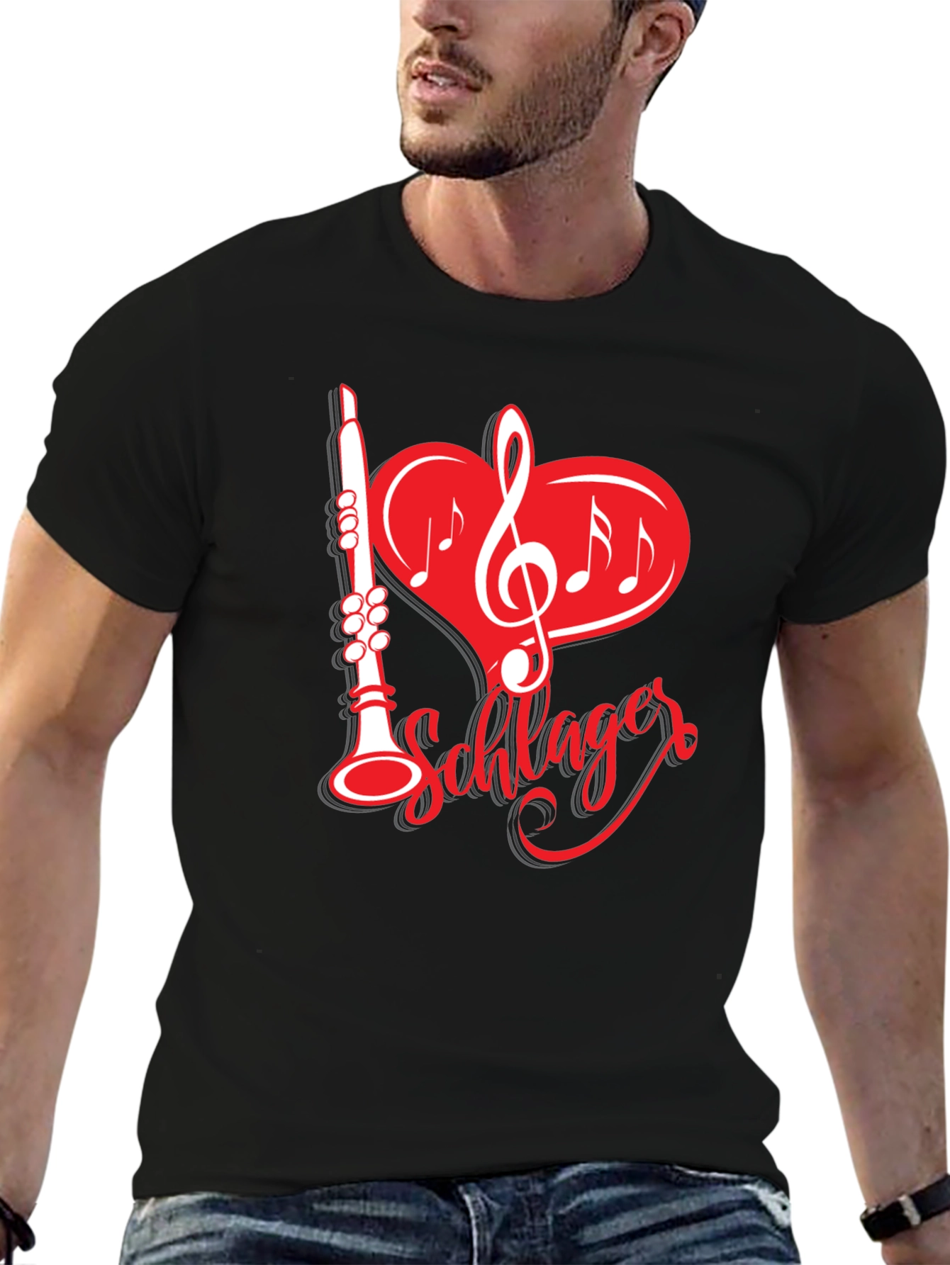 Camiseta Negra Música Schlager Corazón Clarinete