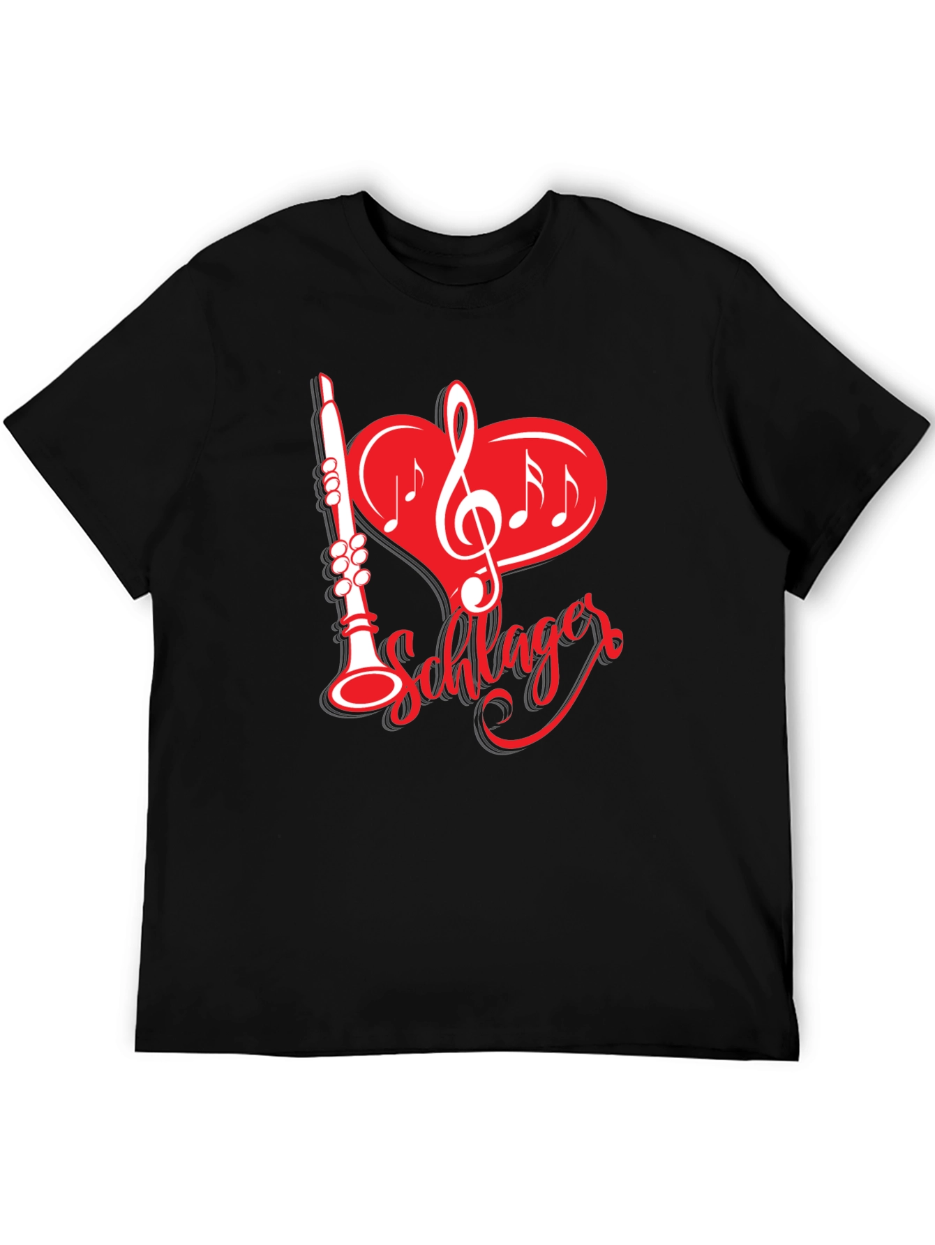 Camiseta Negra Música Schlager Corazón Clarinete