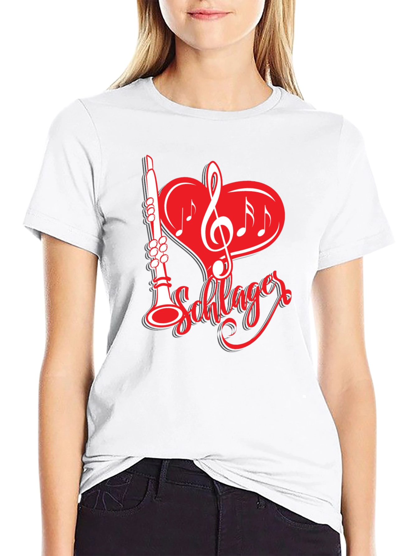 Camiseta Negra Música Schlager Corazón Clarinete