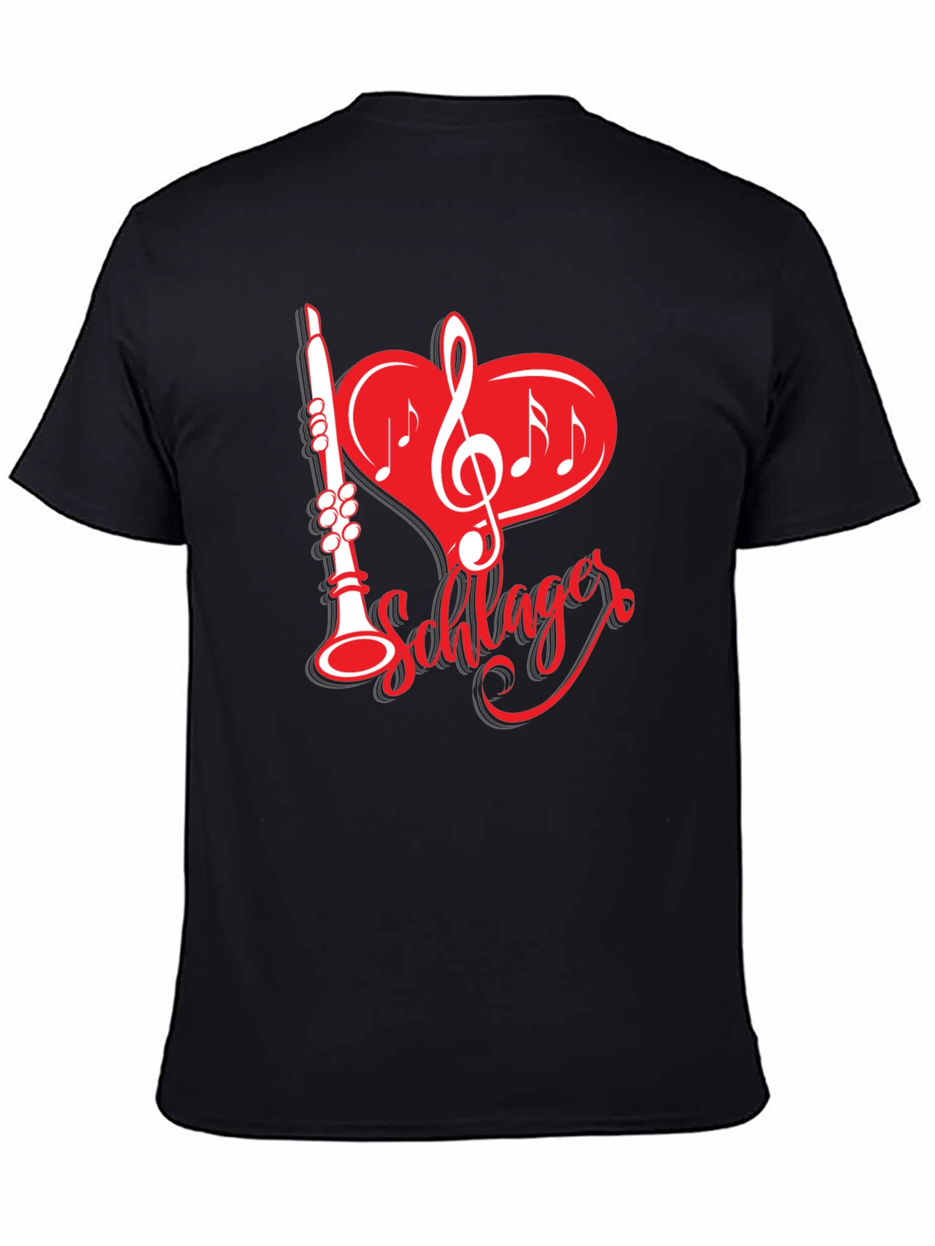 Camiseta Negra Música Schlager Corazón Clarinete
