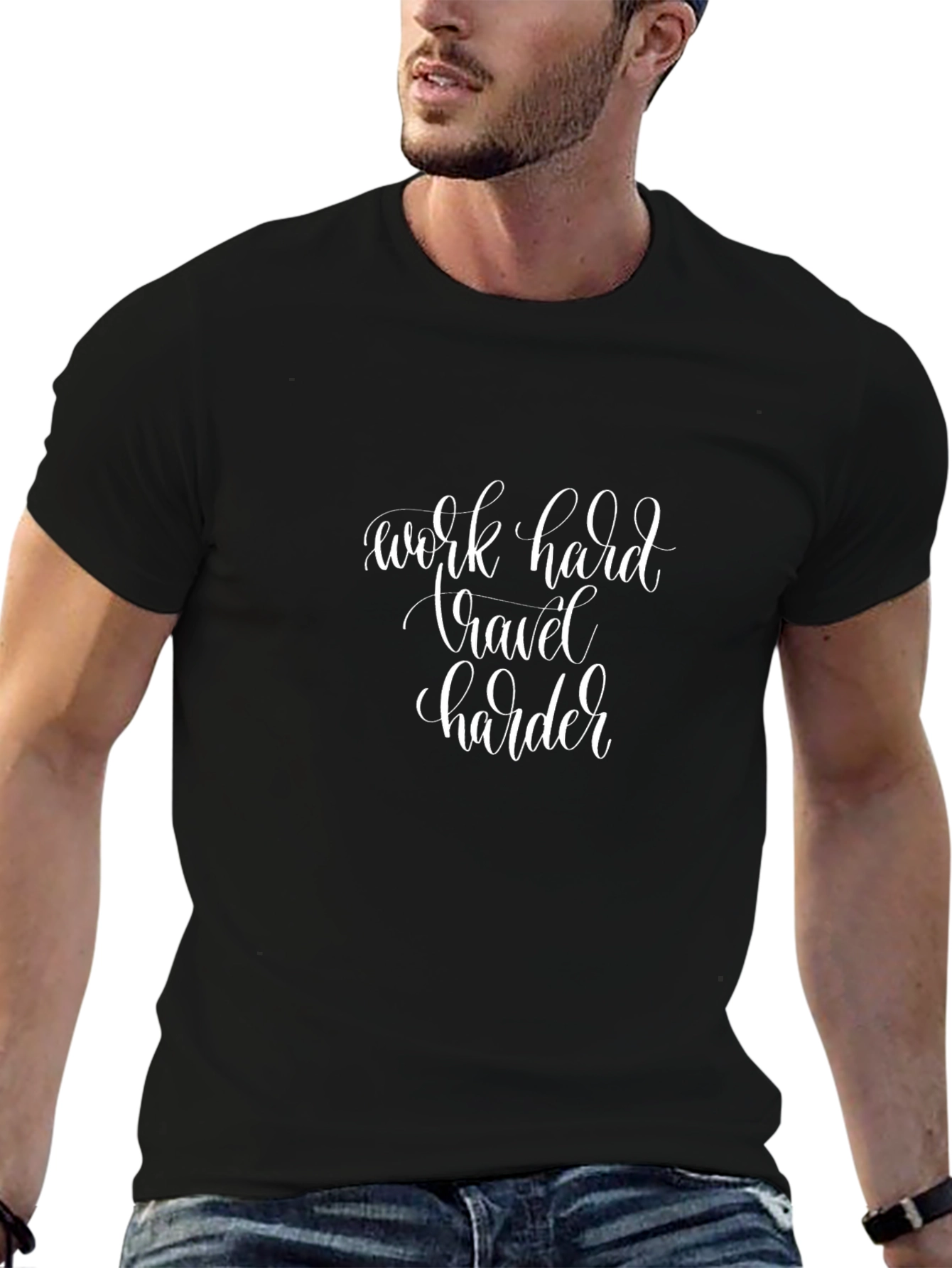 Camiseta Negra: Work Hard Travel Harder