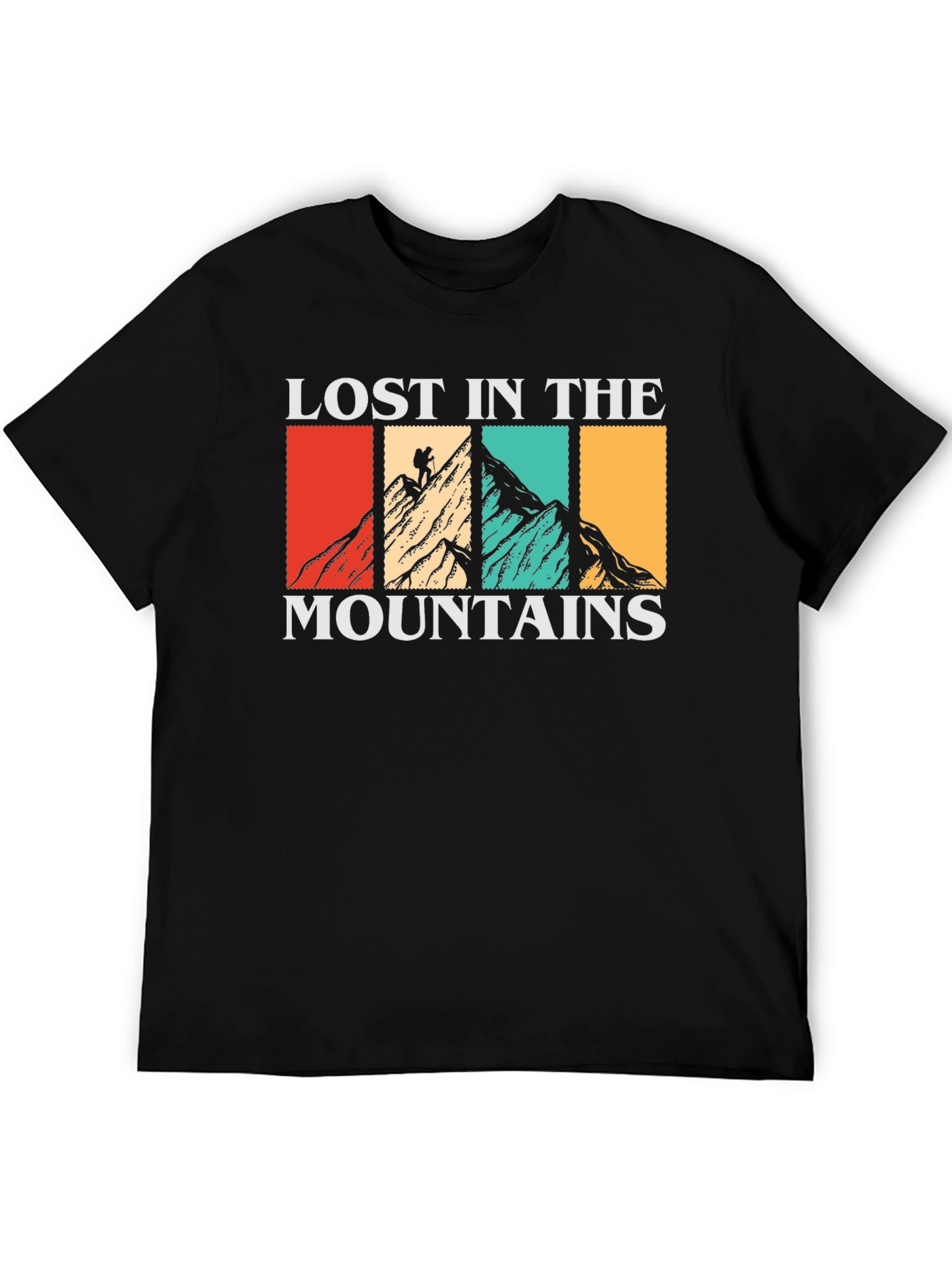 Camiseta Negra Lost in the Mountains para Aventureros
