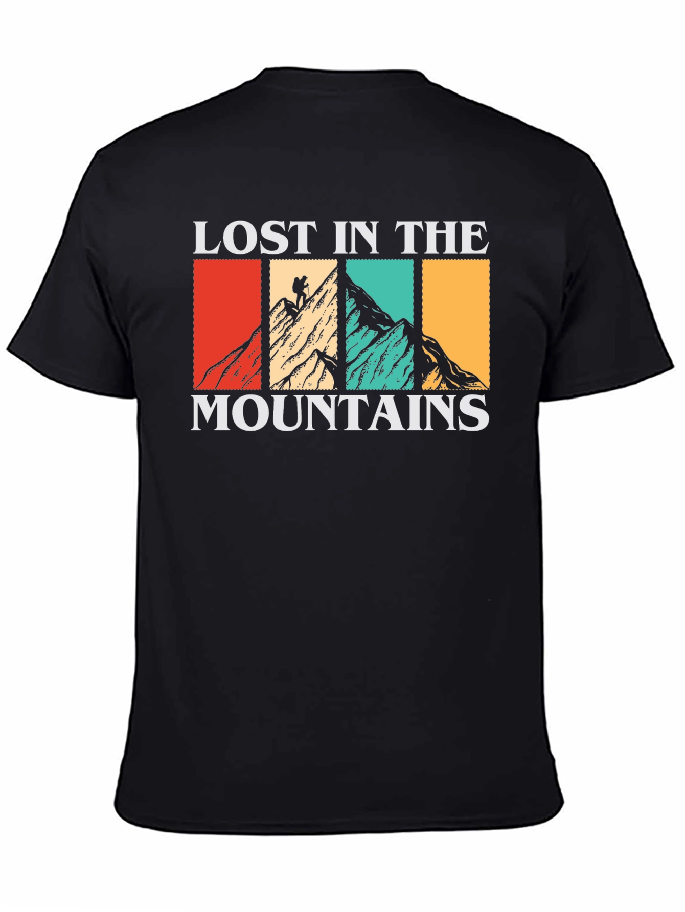 Camiseta Negra Lost in the Mountains para Aventureros