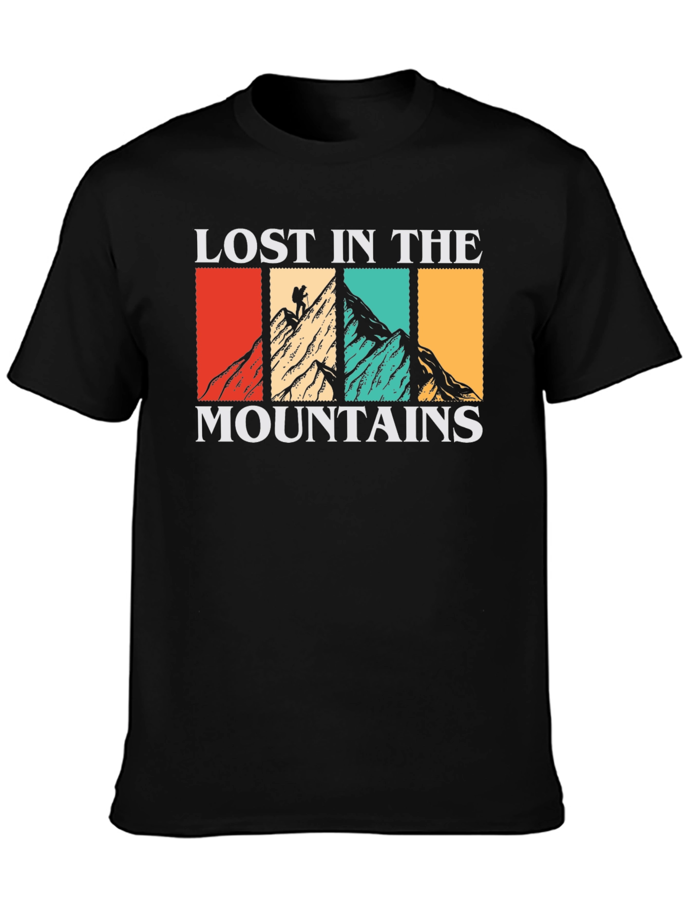 Camiseta Negra Lost in the Mountains para Aventureros