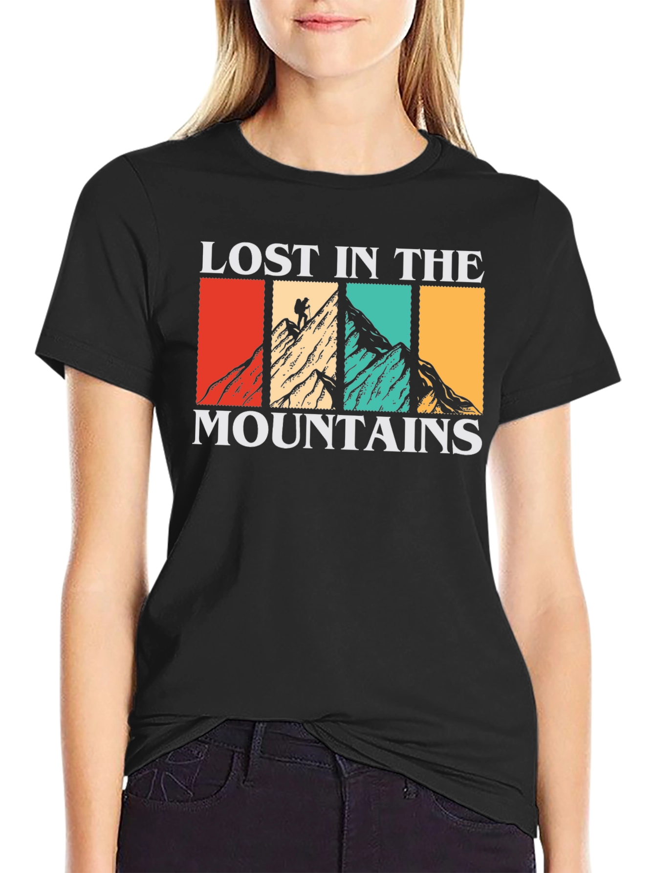 Camiseta Negra Lost in the Mountains para Aventureros
