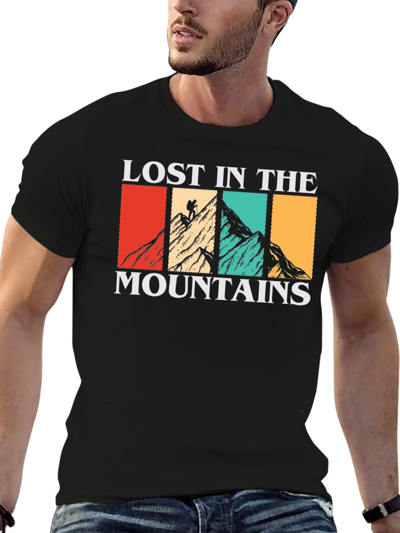 Camiseta Negra Lost in the Mountains para Aventureros
