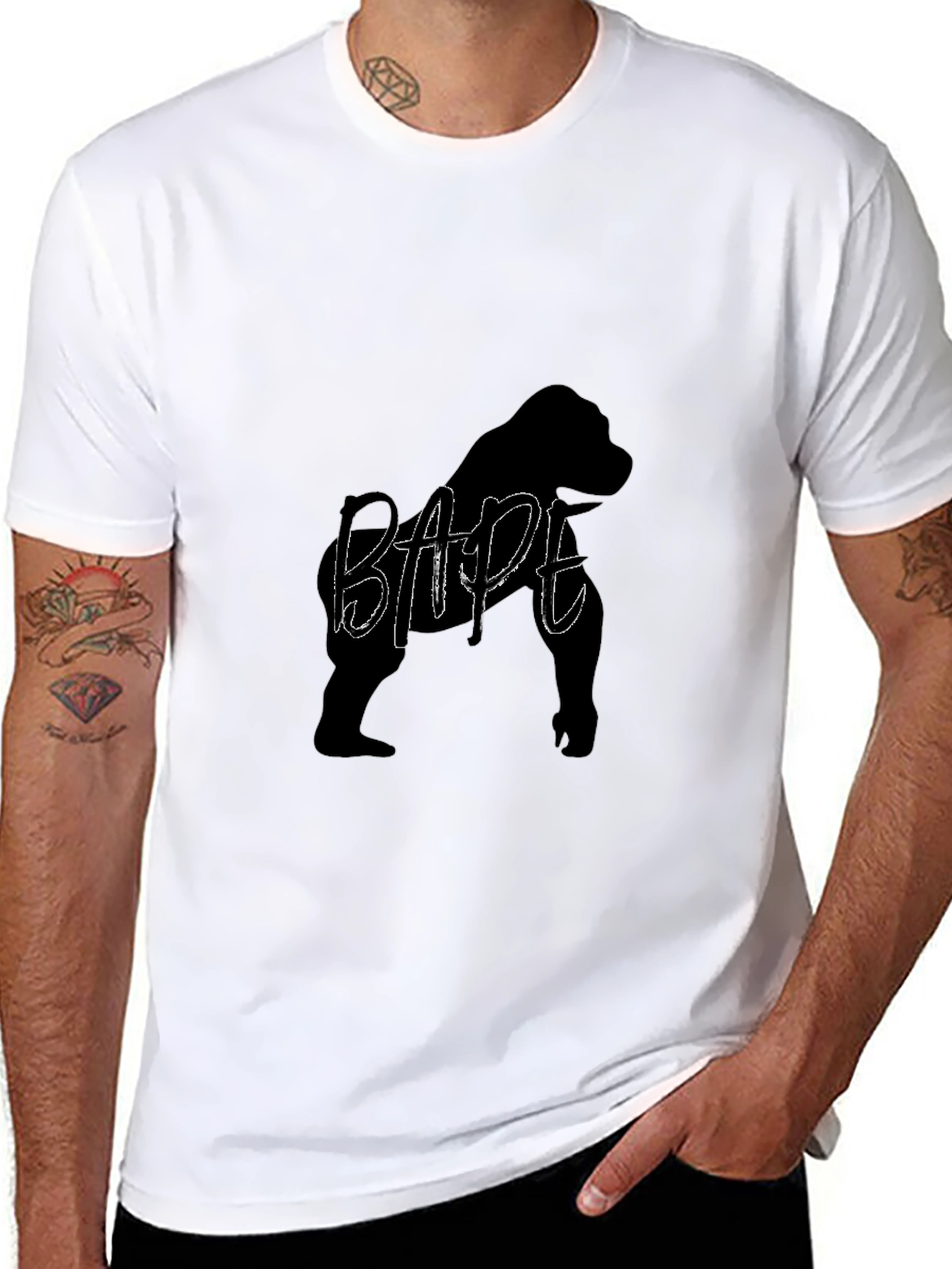Camiseta Negra Hombre Diseño BAPE