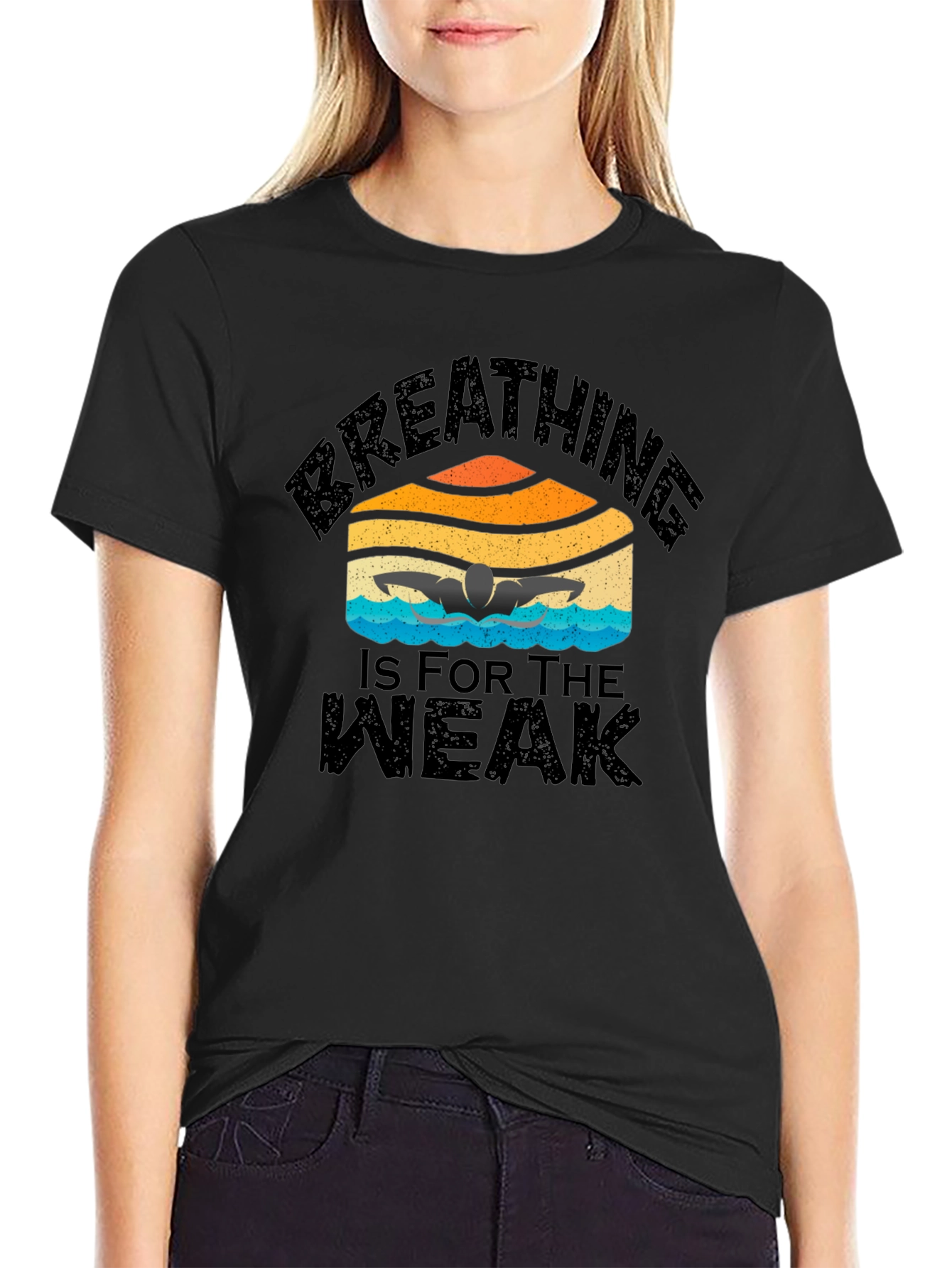 Camiseta Negra Natación: Respirar Es Para Débiles
