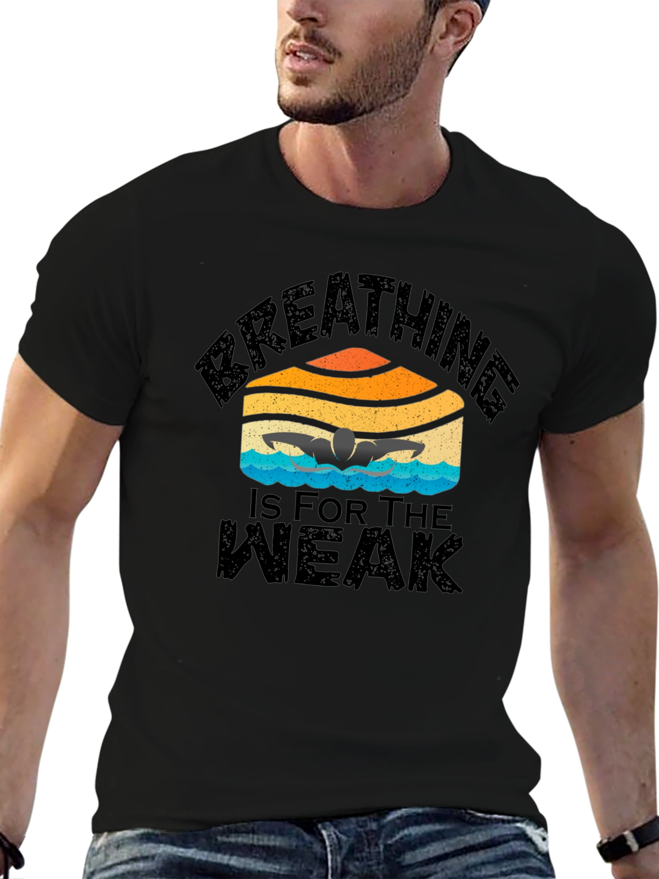 Camiseta Negra Natación: Respirar Es Para Débiles