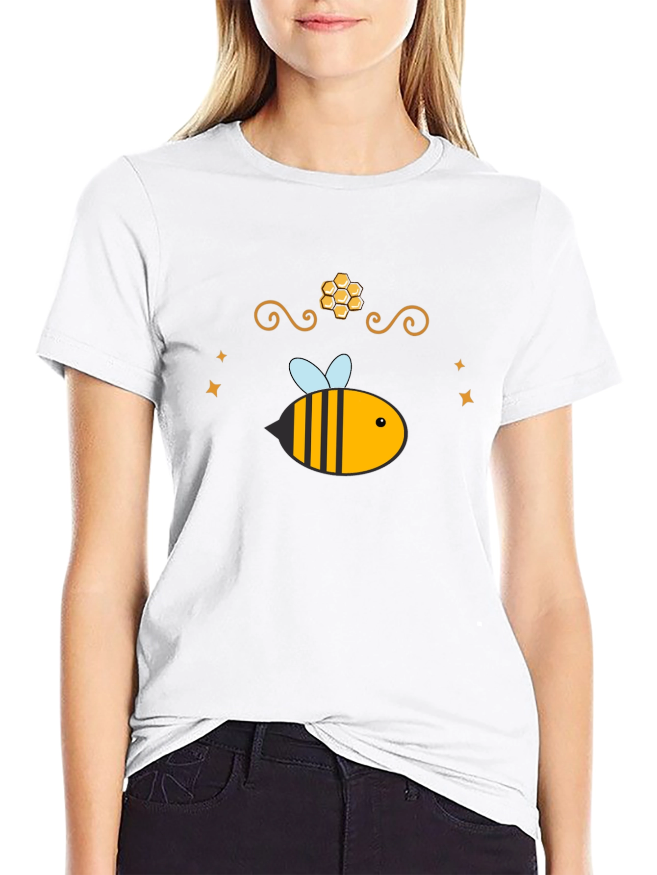 Camiseta Negra con Diseño de Abeja Dulce