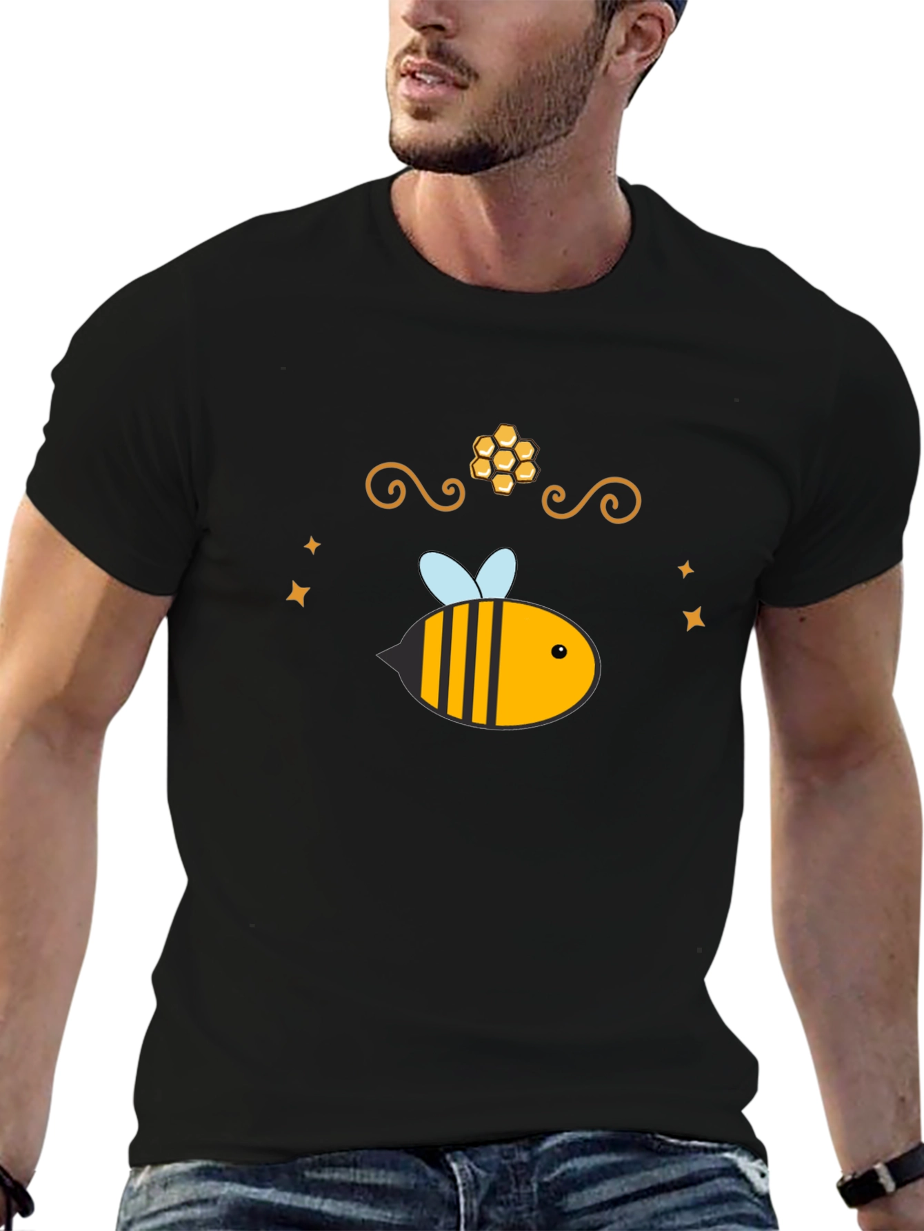 Camiseta Negra con Diseño de Abeja Dulce