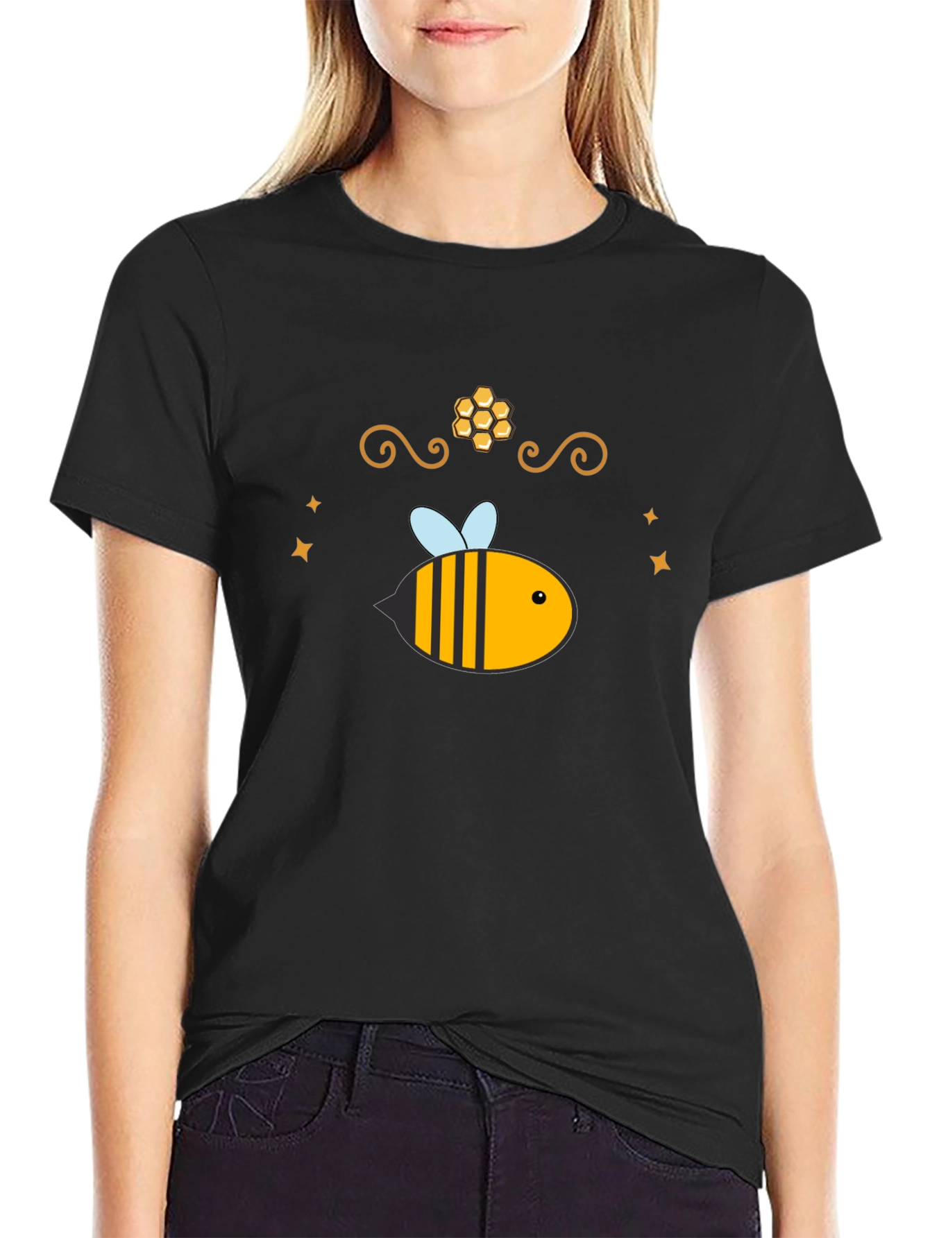 Camiseta Negra con Diseño de Abeja Dulce