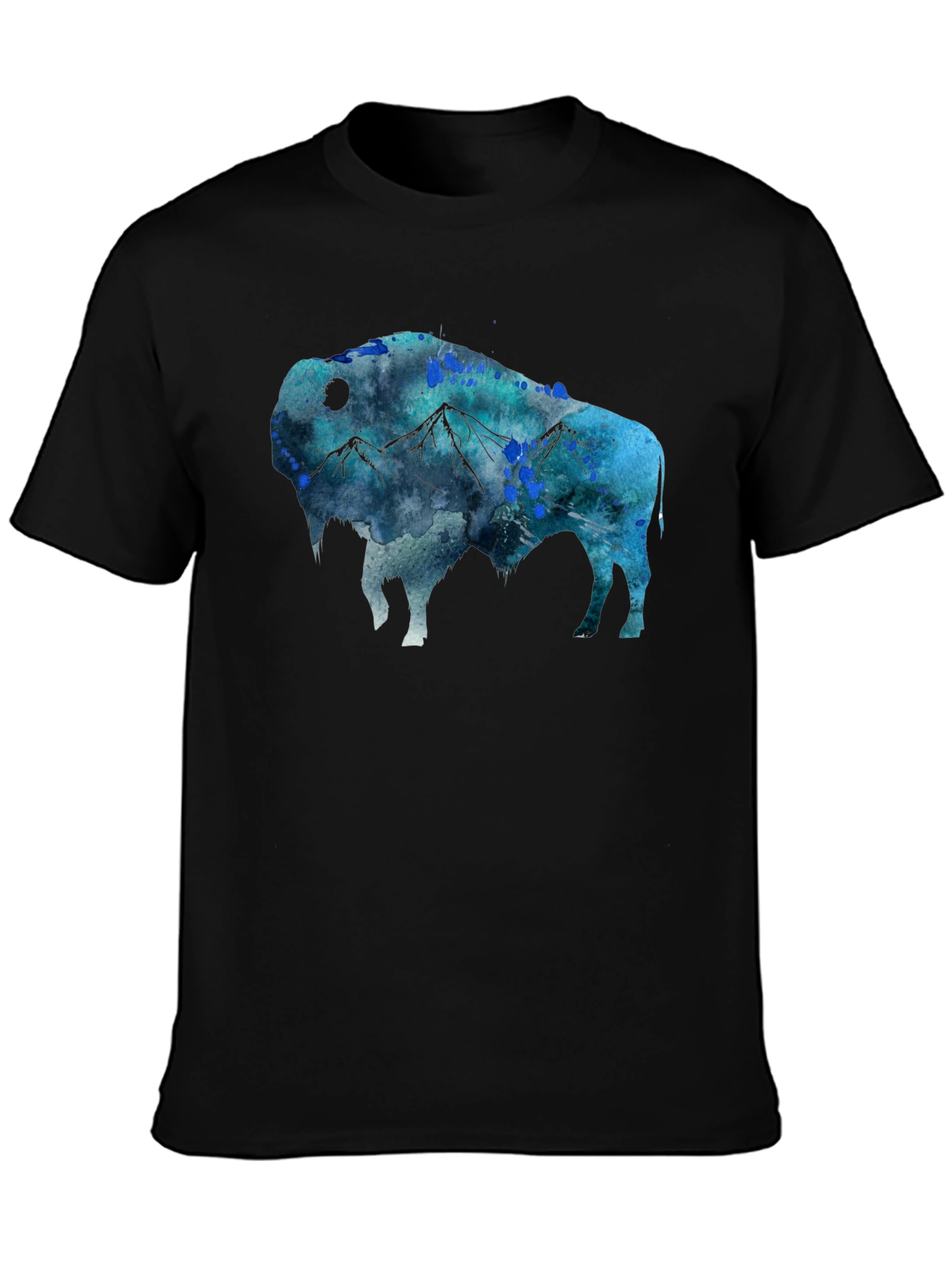 Camiseta Negra con Diseño de Bisonte Montañoso