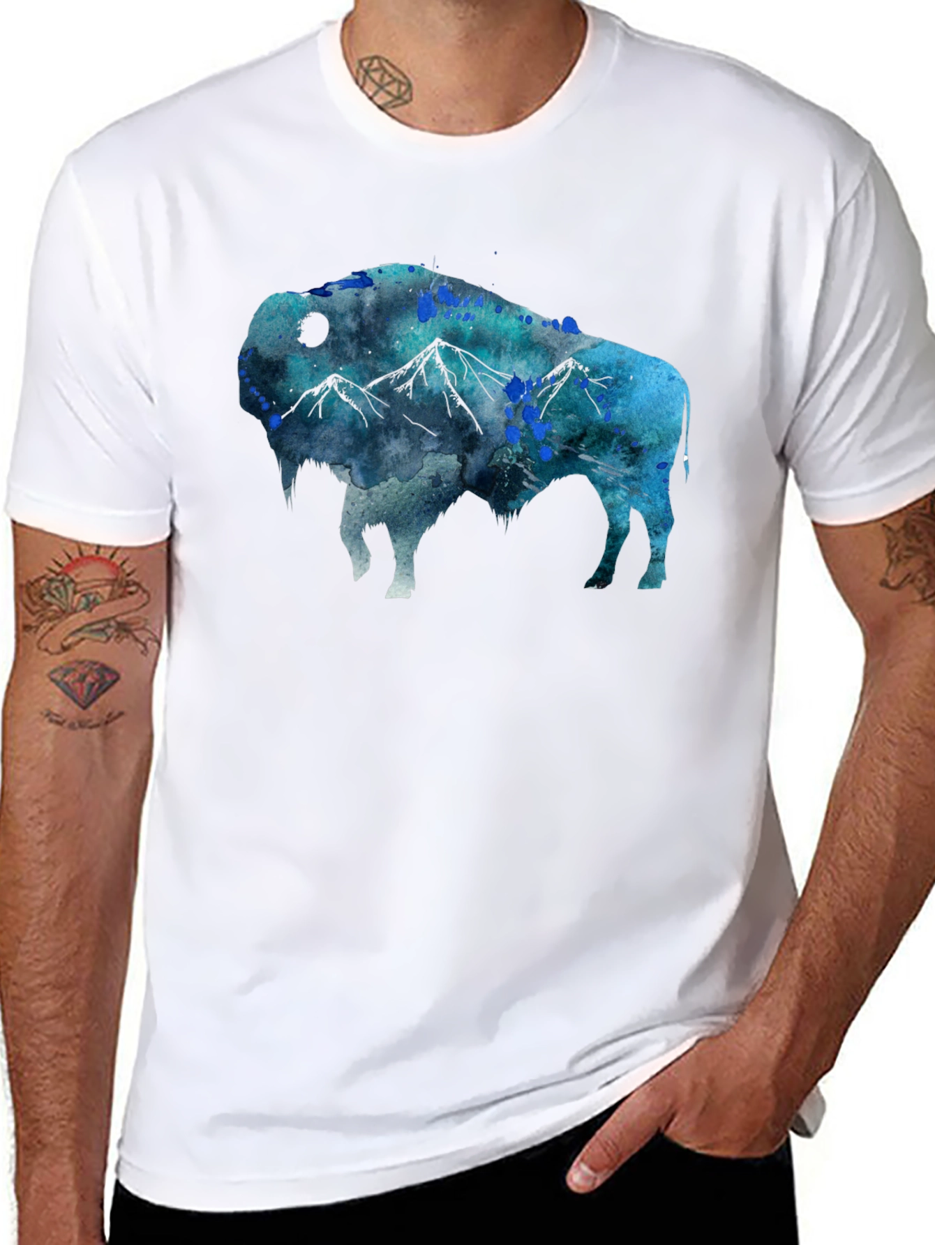 Camiseta Negra con Diseño de Bisonte Montañoso