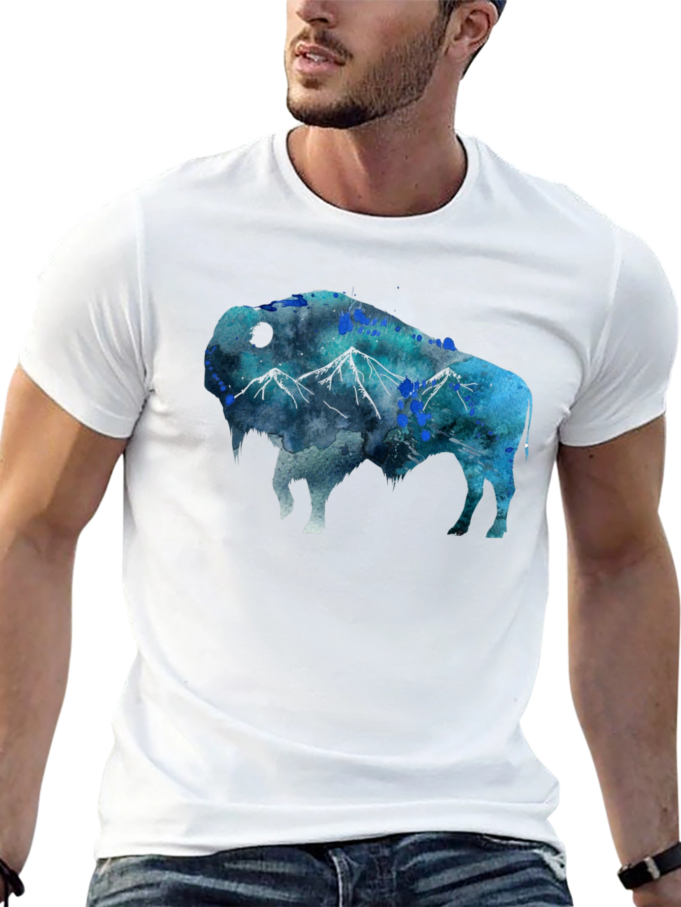Camiseta Negra con Diseño de Bisonte Montañoso