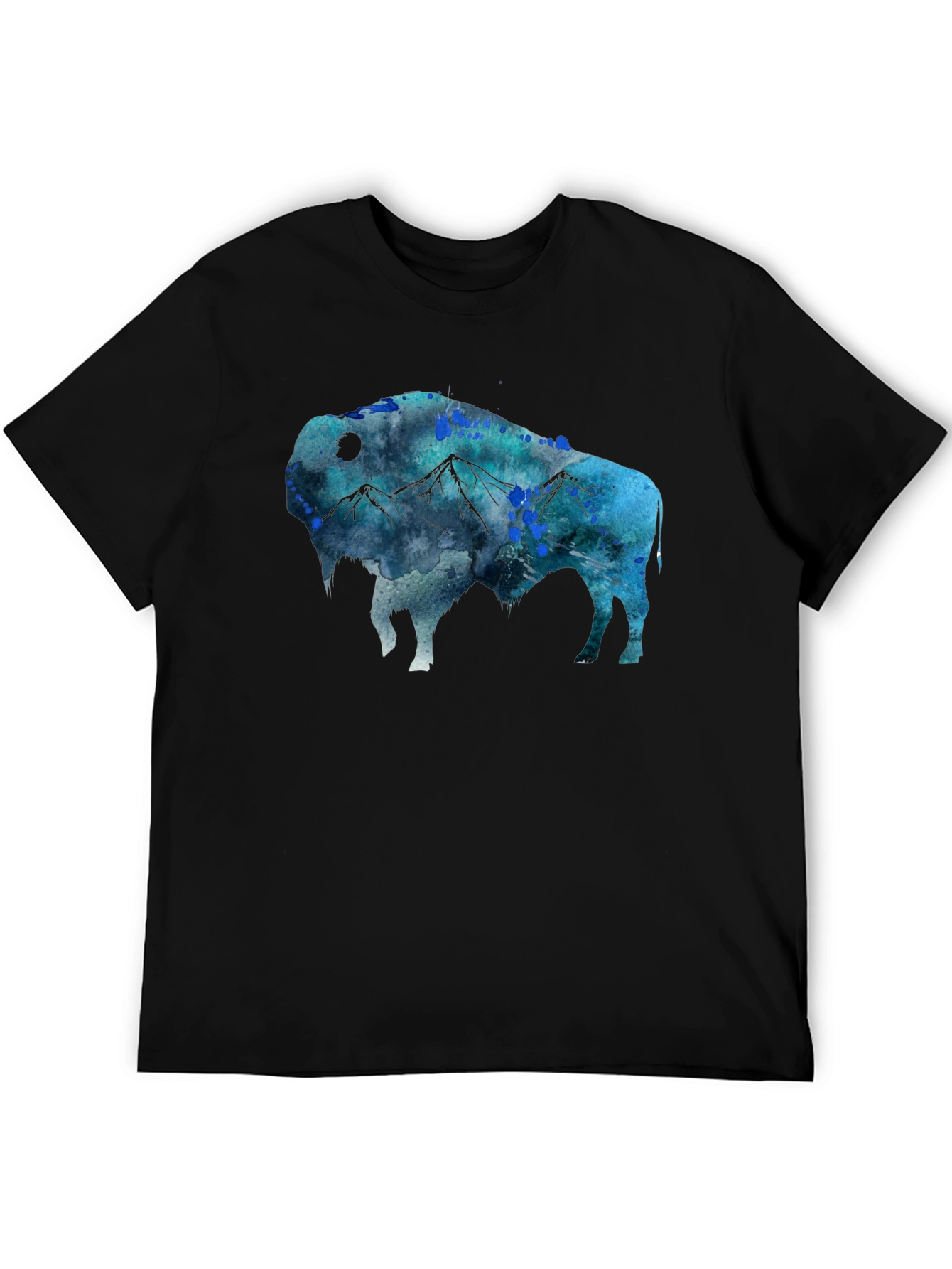 Camiseta Negra con Diseño de Bisonte Montañoso