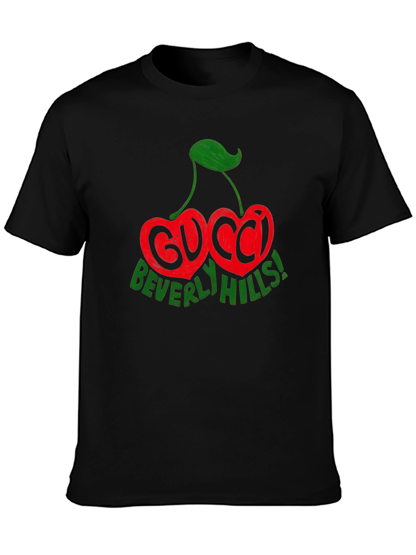 Camiseta Negra con Diseño de Cerezas Gucci Beverly Hills