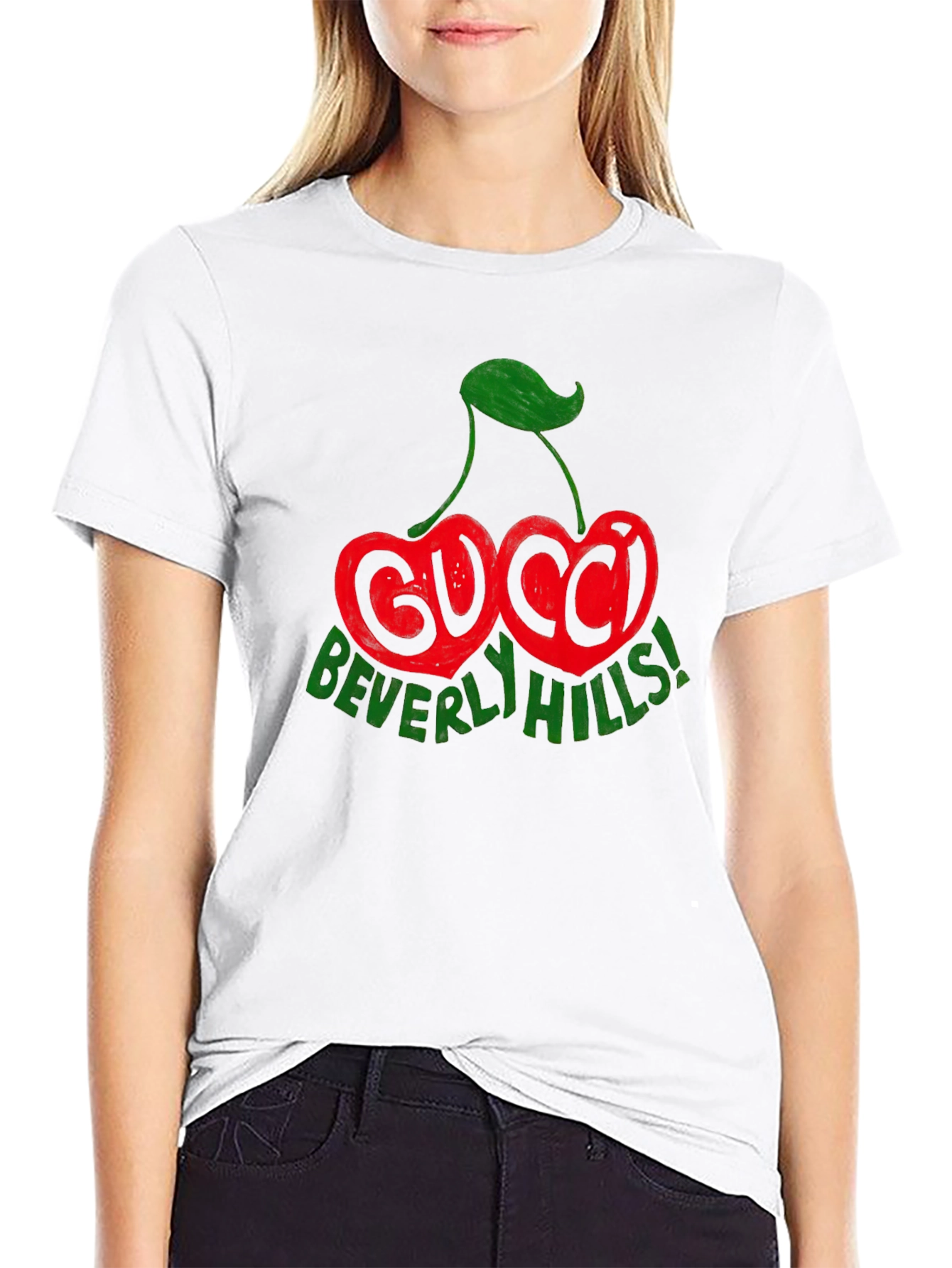 Camiseta Negra con Diseño de Cerezas Gucci Beverly Hills
