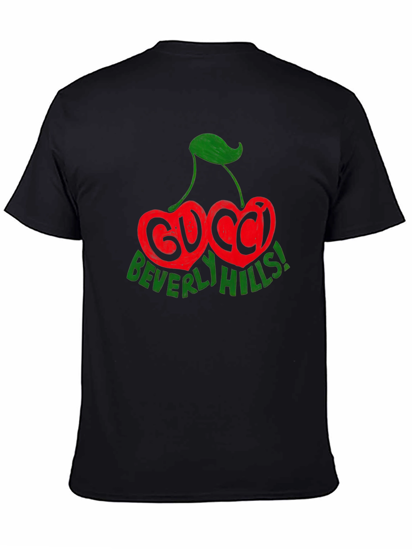 Camiseta Negra con Diseño de Cerezas Gucci Beverly Hills