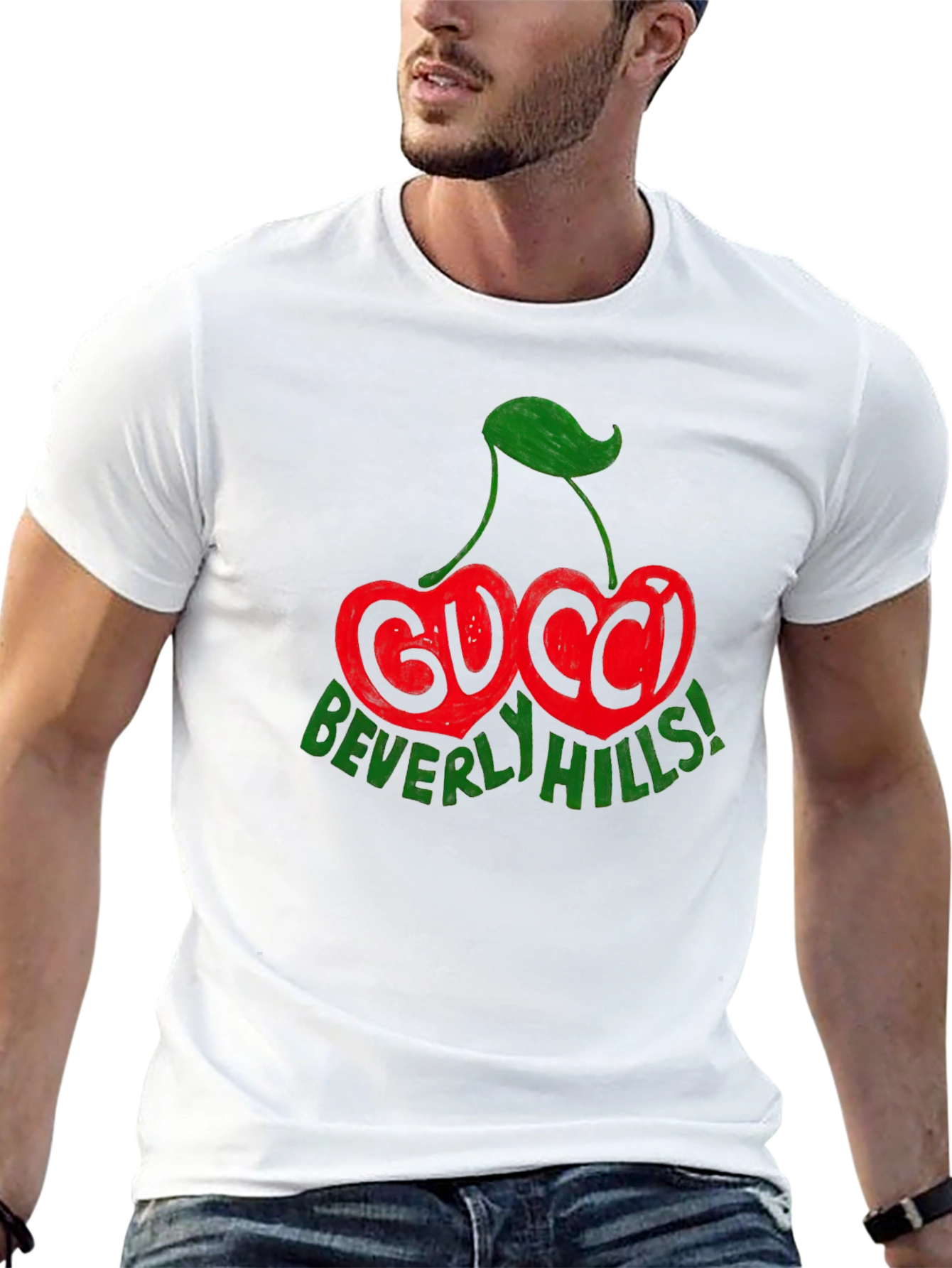 Camiseta Negra con Diseño de Cerezas Gucci Beverly Hills