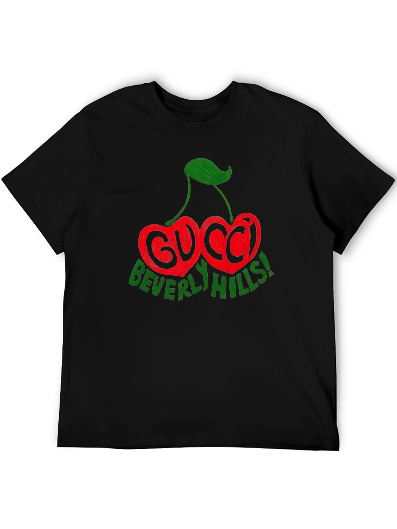 Camiseta Negra con Diseño de Cerezas Gucci Beverly Hills