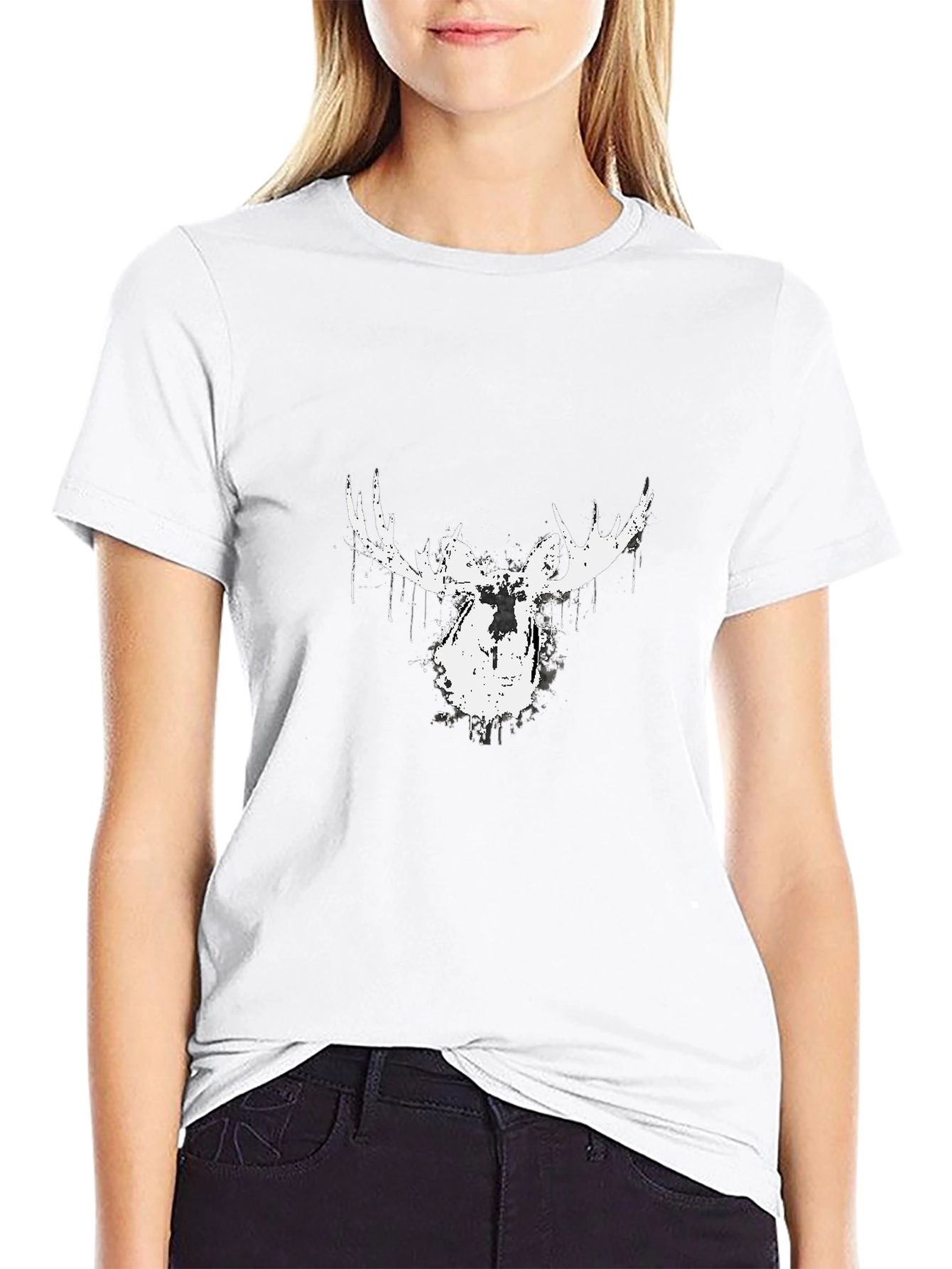 Camiseta Negra con Diseño de Alce Abstracto