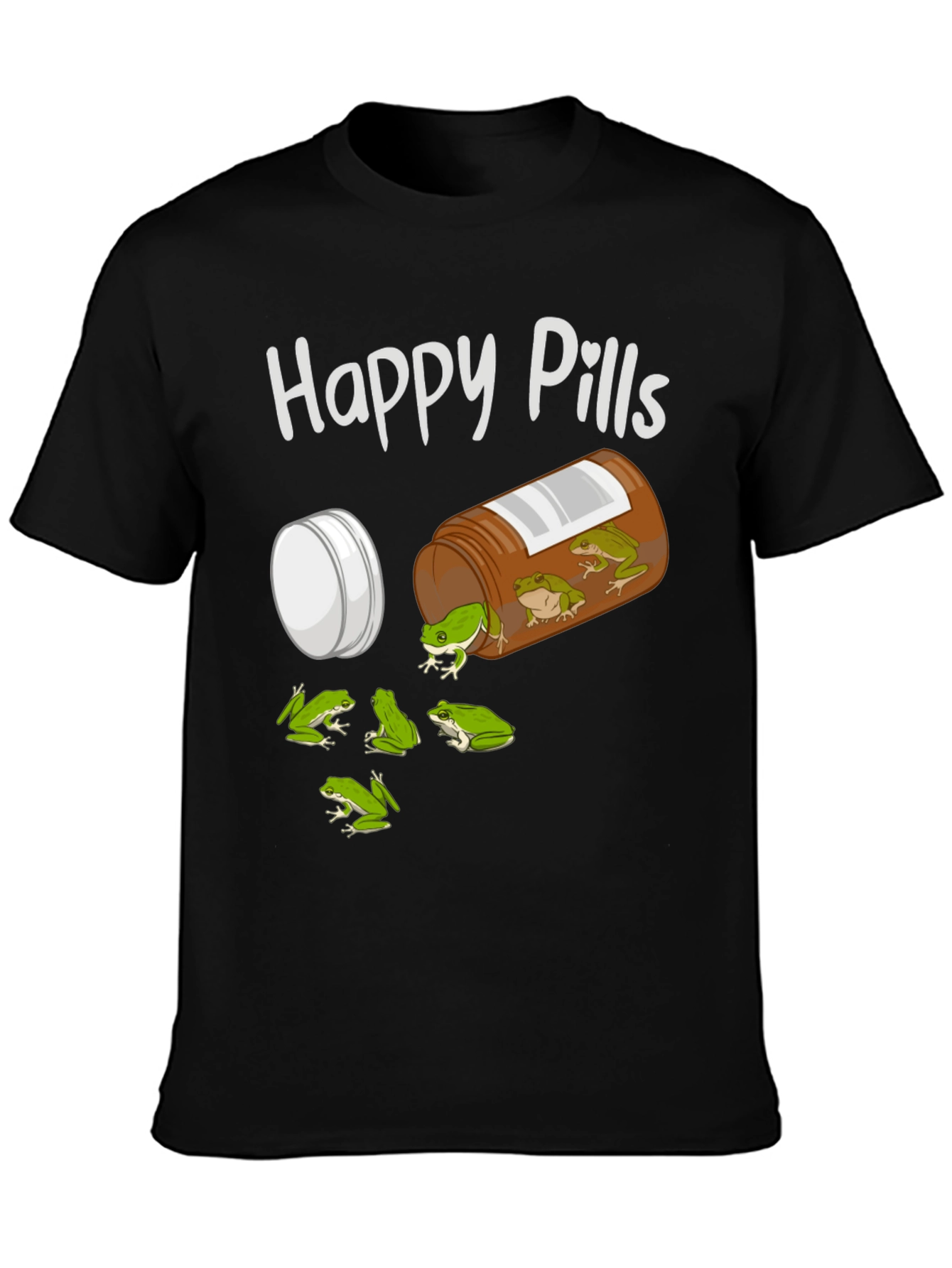 Camiseta Negra Happy Pills con Diseño de Ranas