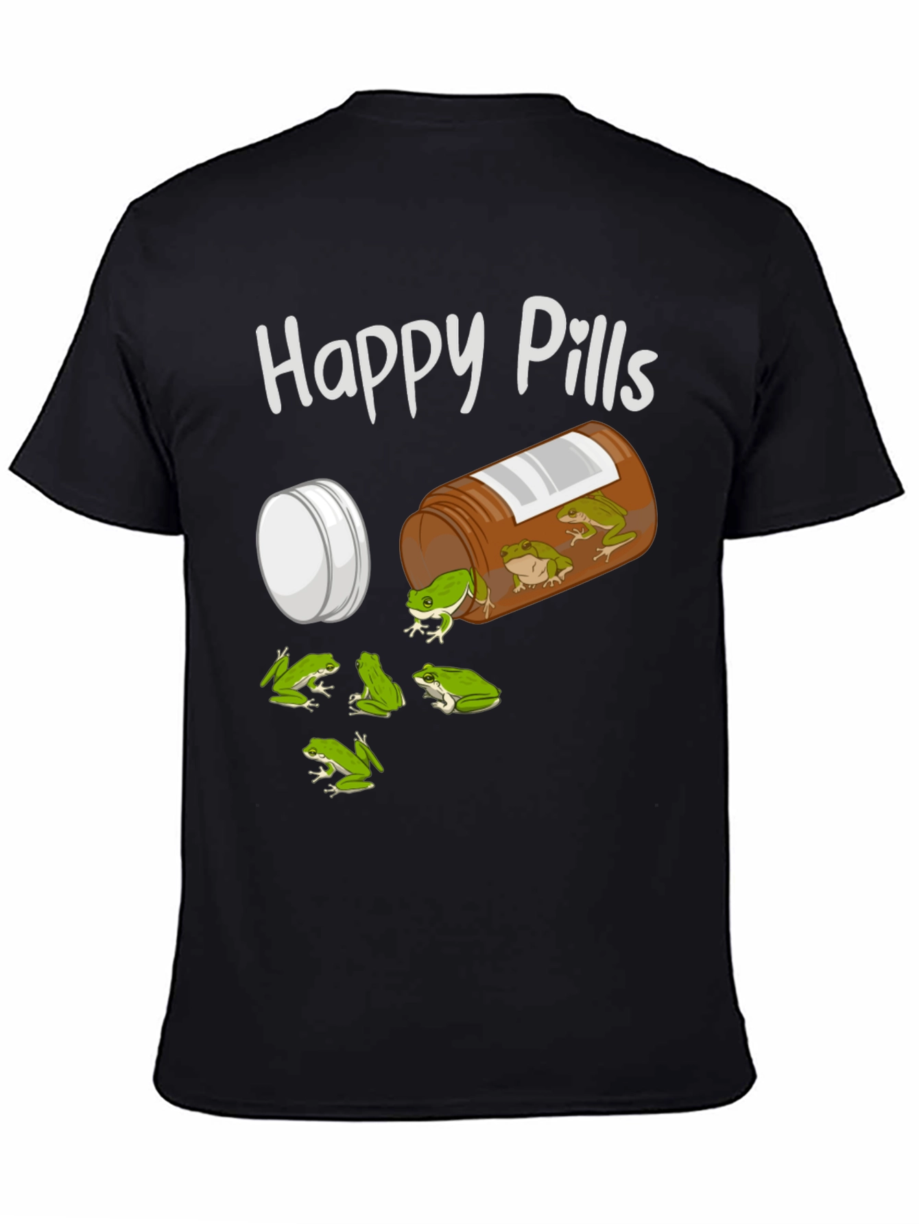 Camiseta Negra Happy Pills con Diseño de Ranas