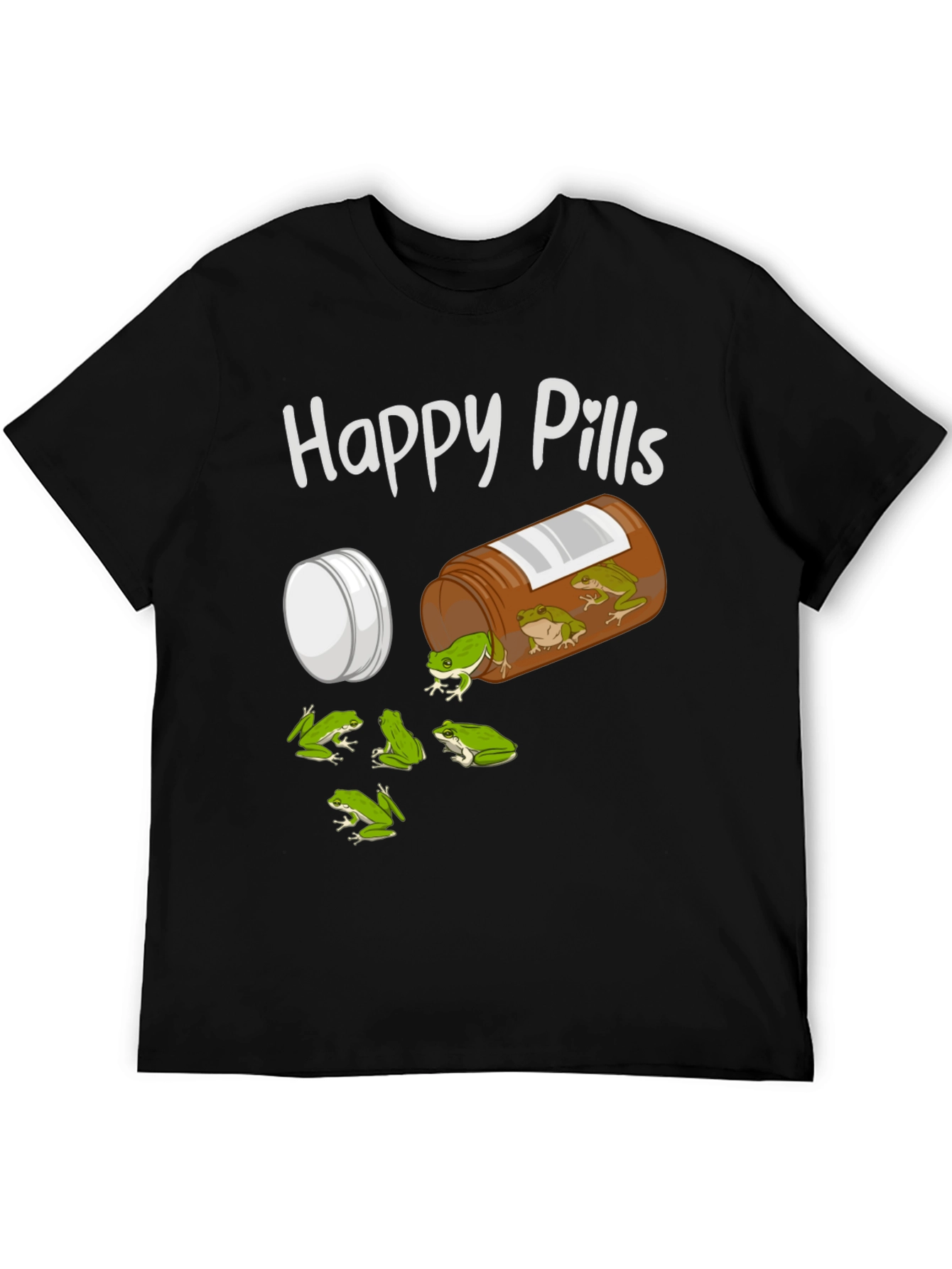 Camiseta Negra Happy Pills con Diseño de Ranas