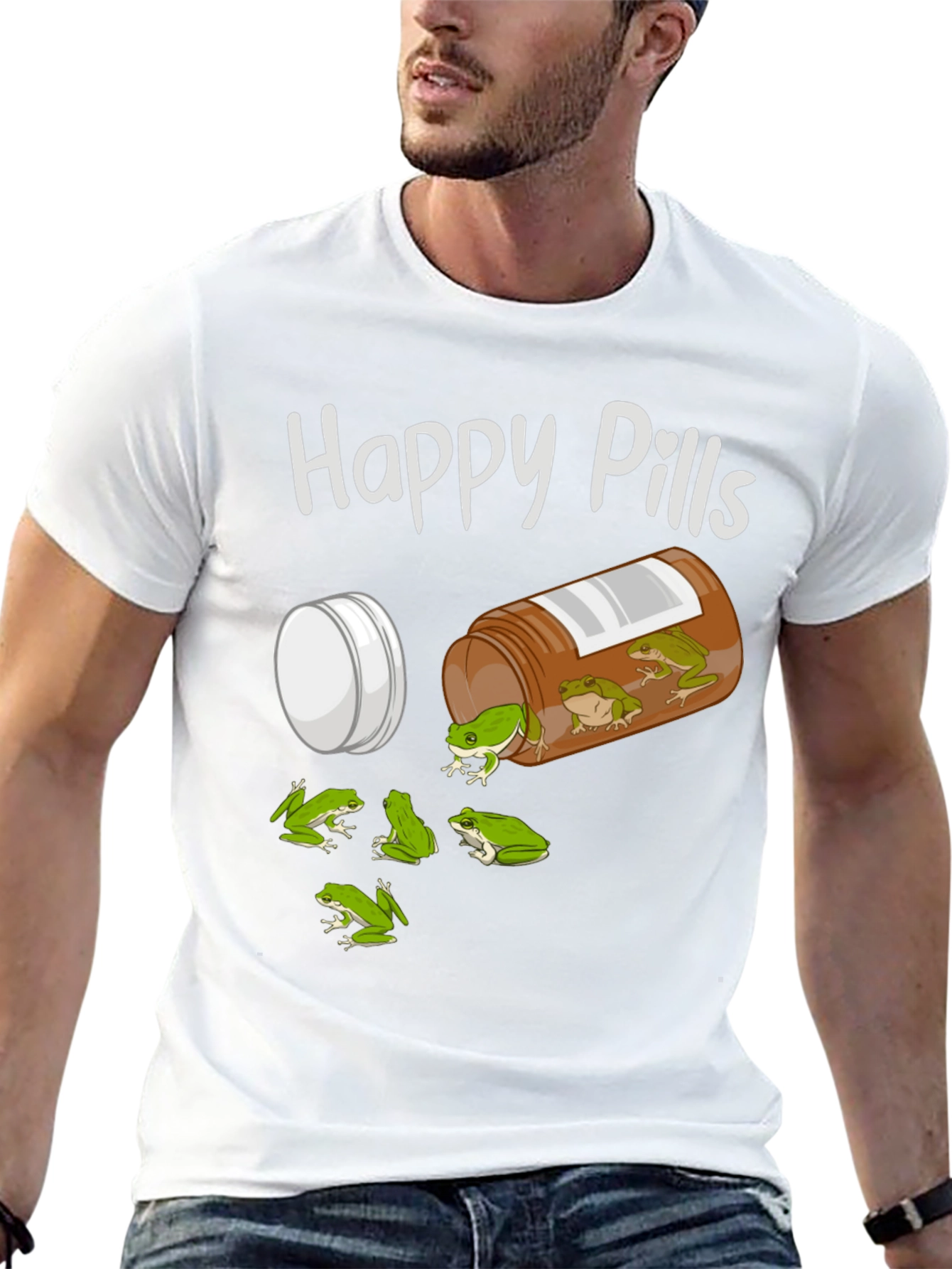 Camiseta Negra Happy Pills con Diseño de Ranas