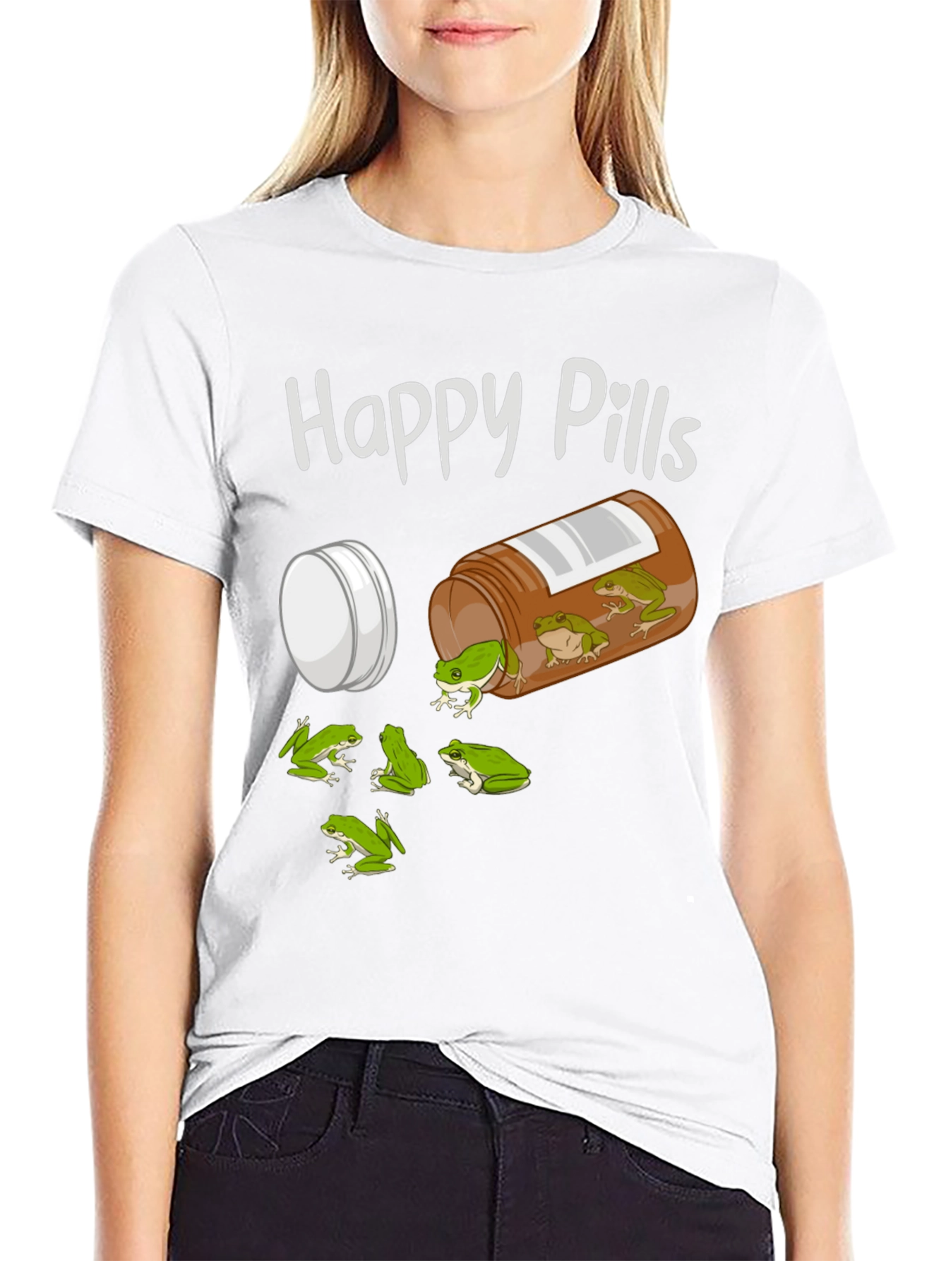 Camiseta Negra Happy Pills con Diseño de Ranas