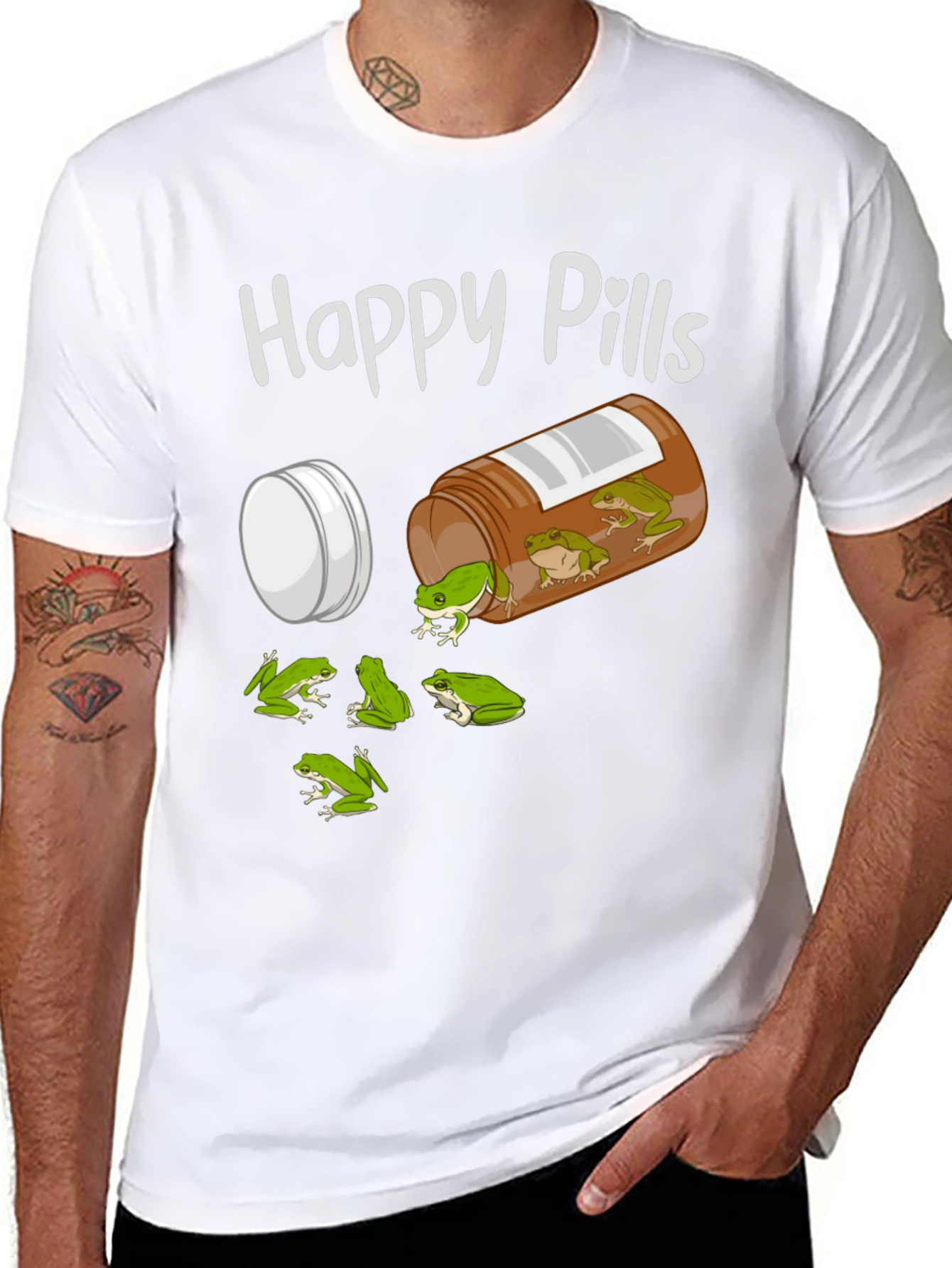 Camiseta Negra Happy Pills con Diseño de Ranas
