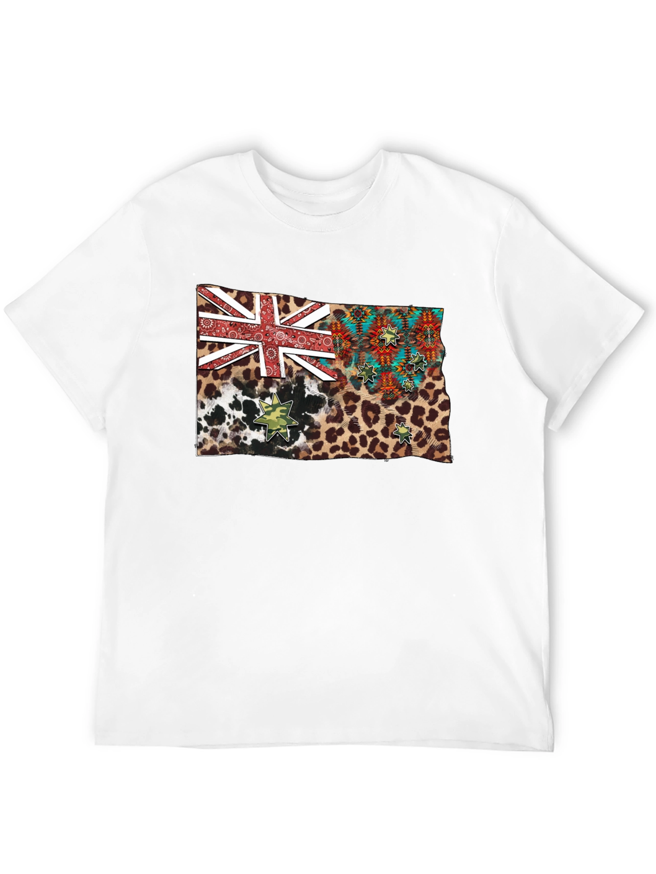 Camiseta Negra con Diseño de Bandera Animal Print