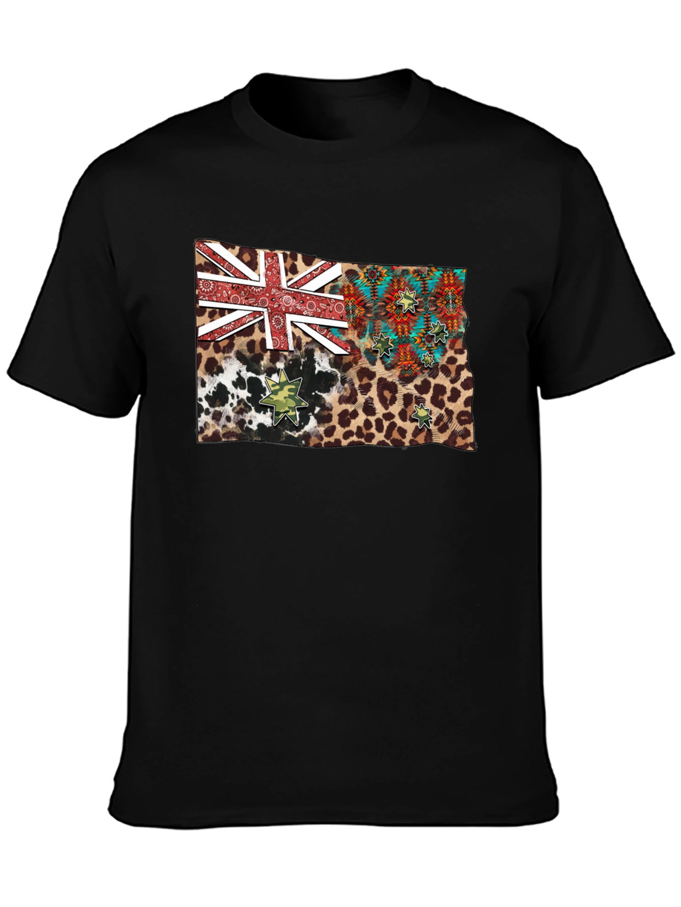 Camiseta Negra con Diseño de Bandera Animal Print