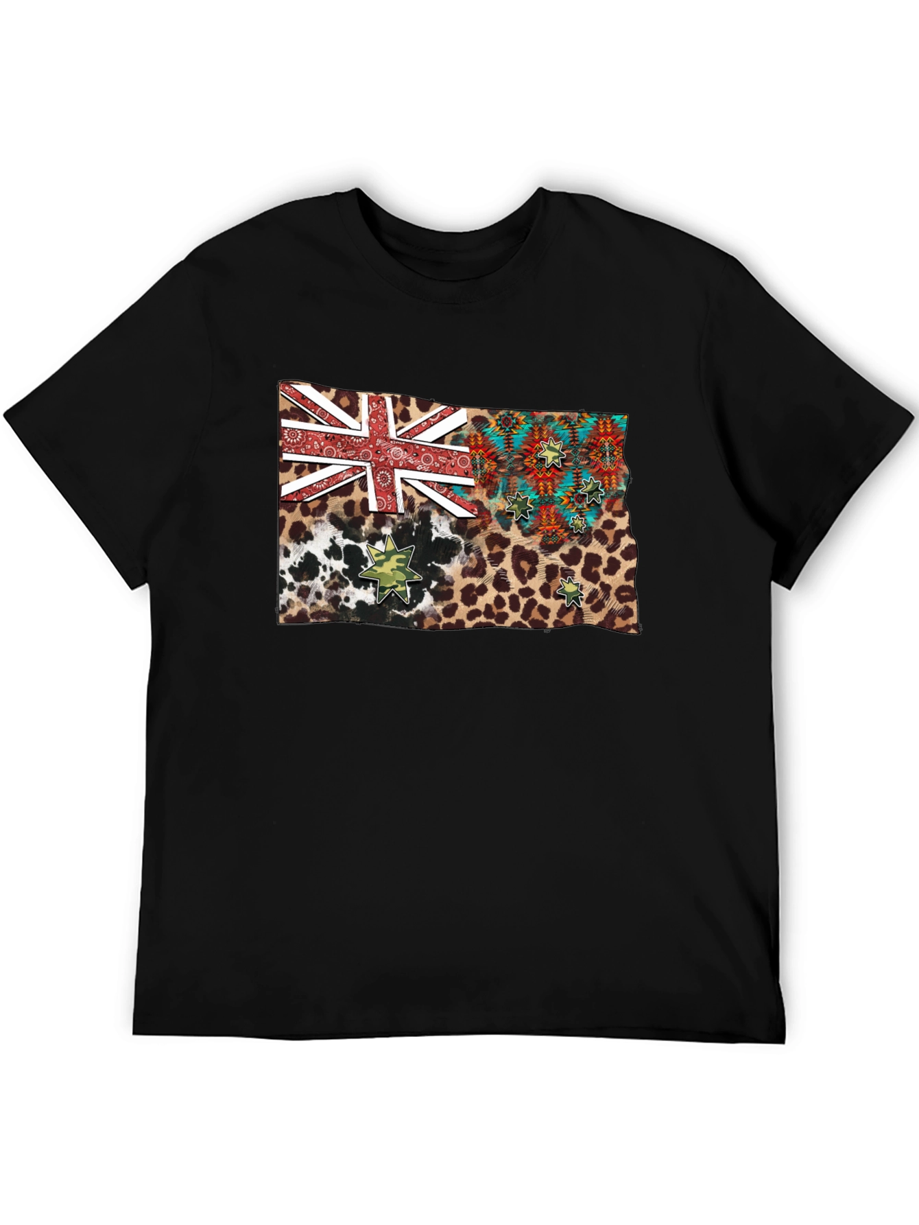 Camiseta Negra con Diseño de Bandera Animal Print