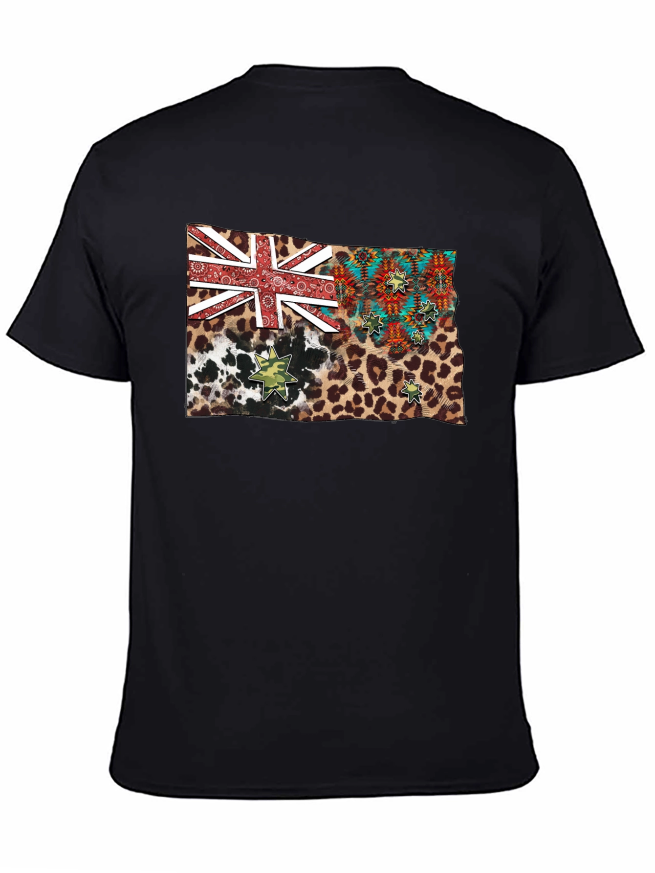 Camiseta Negra con Diseño de Bandera Animal Print