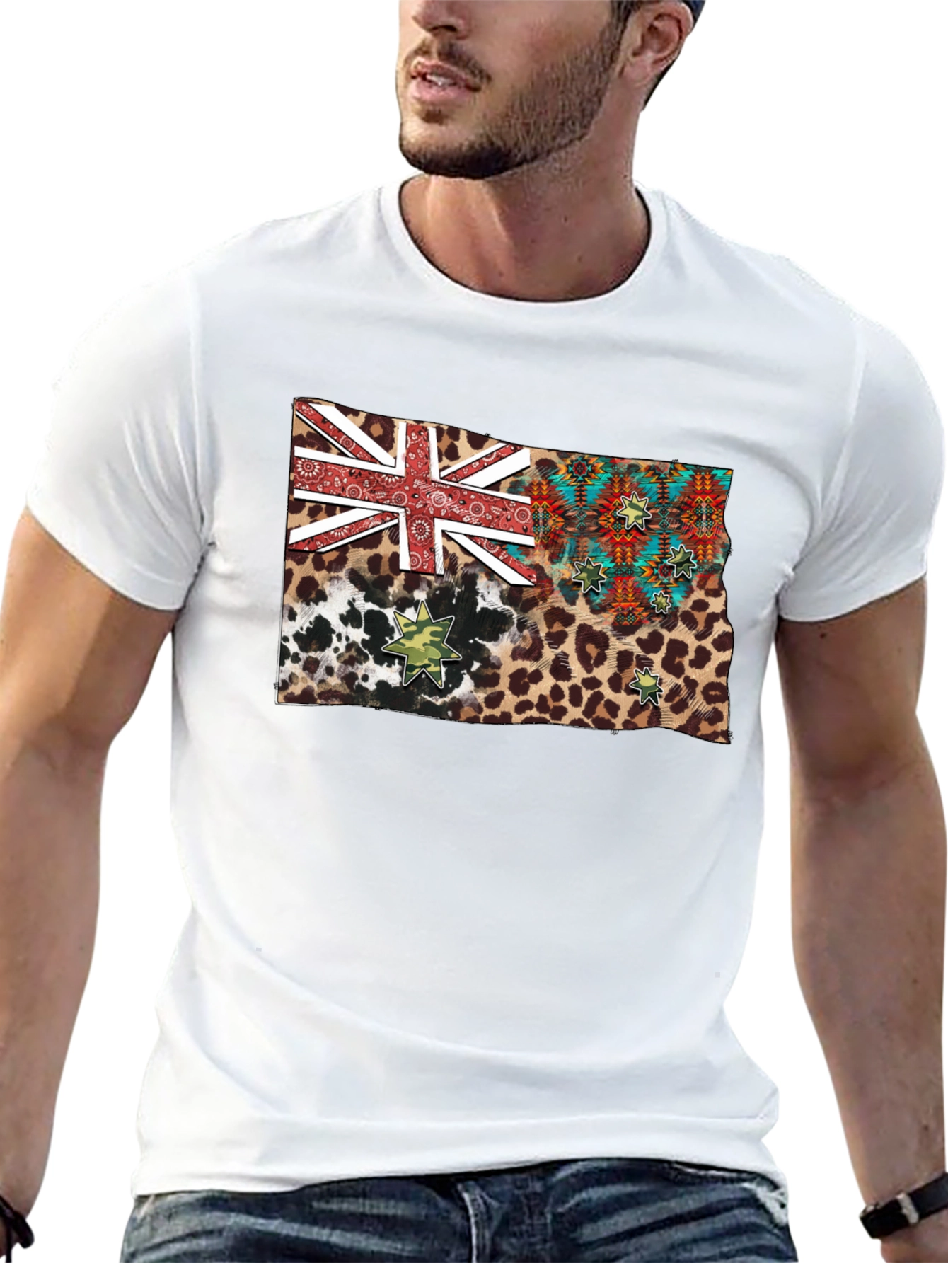 Camiseta Negra con Diseño de Bandera Animal Print