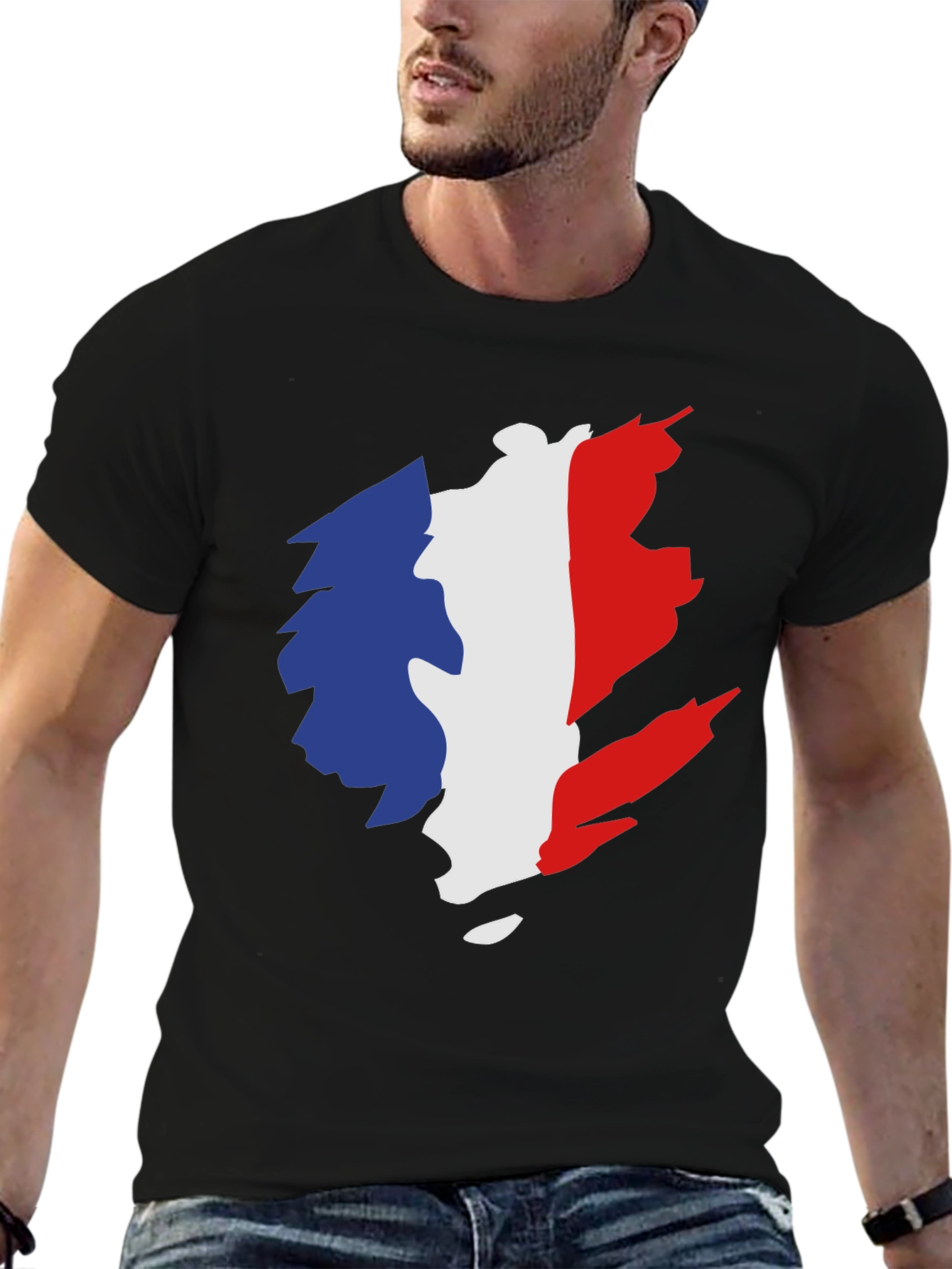 Camiseta Negra Hombre - Diseño Bandera Francia