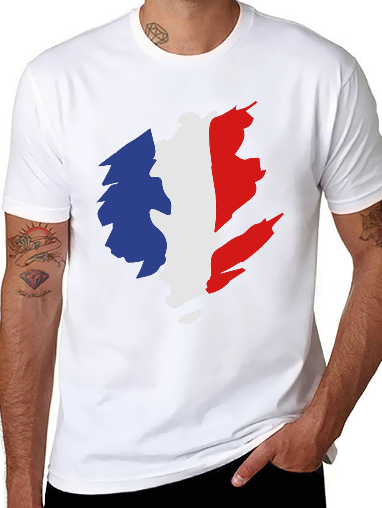 Camiseta Negra Hombre - Diseño Bandera Francia
