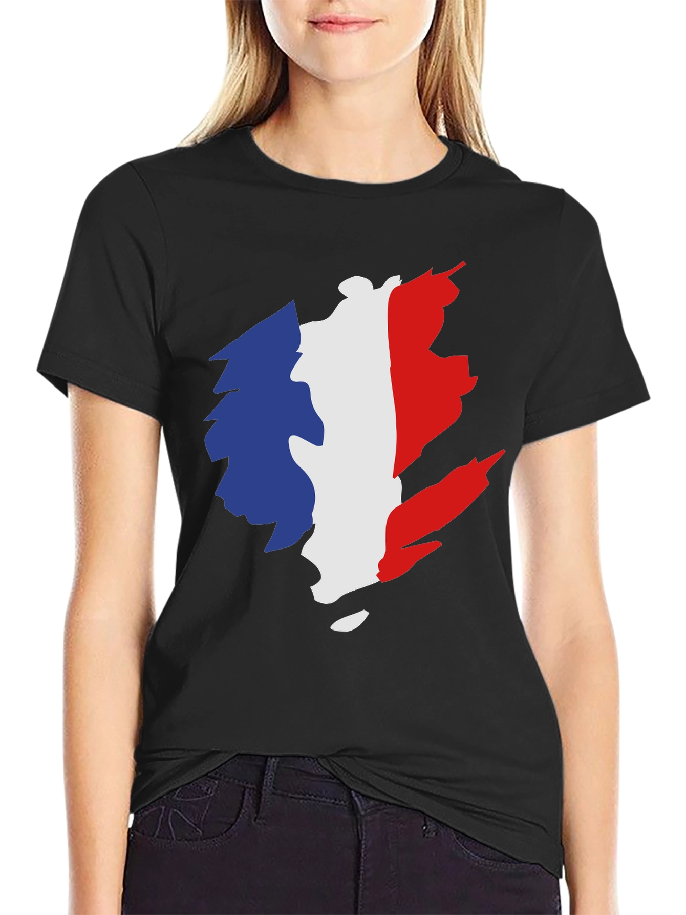 Camiseta Negra Hombre - Diseño Bandera Francia