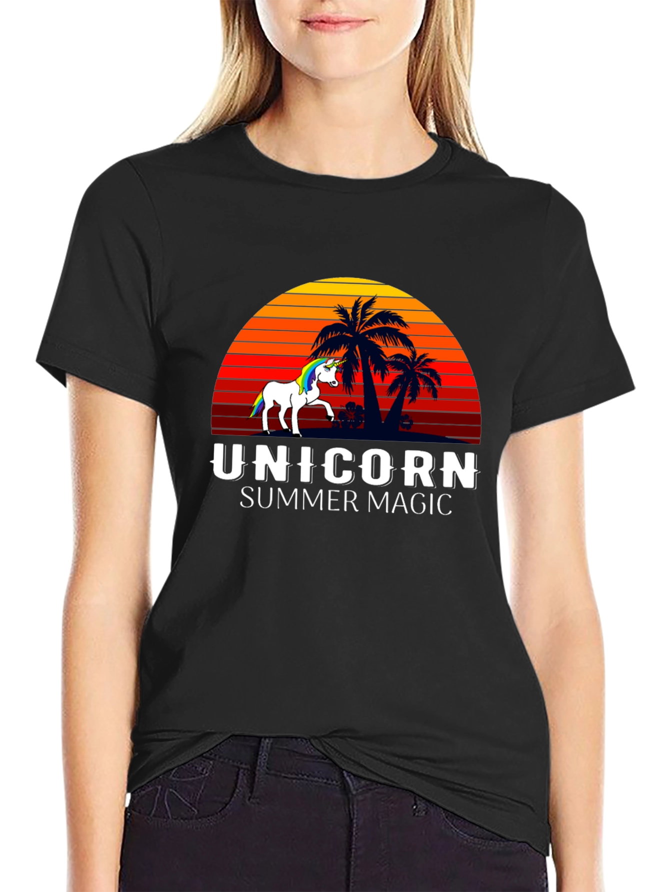Camiseta Negra Unicornio Magia de Verano