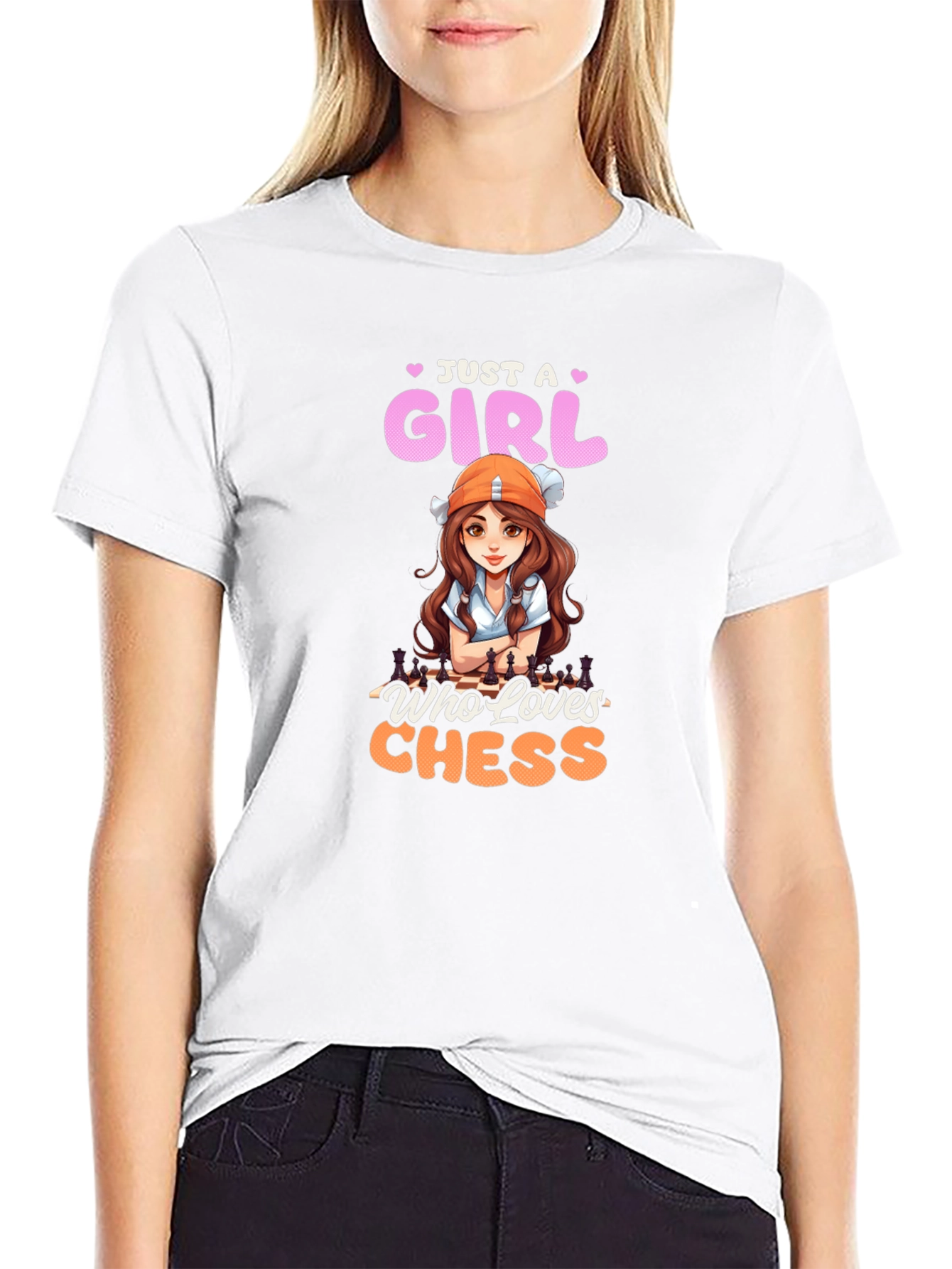 Camiseta Negra con Diseño de Ajedrez para Mujer