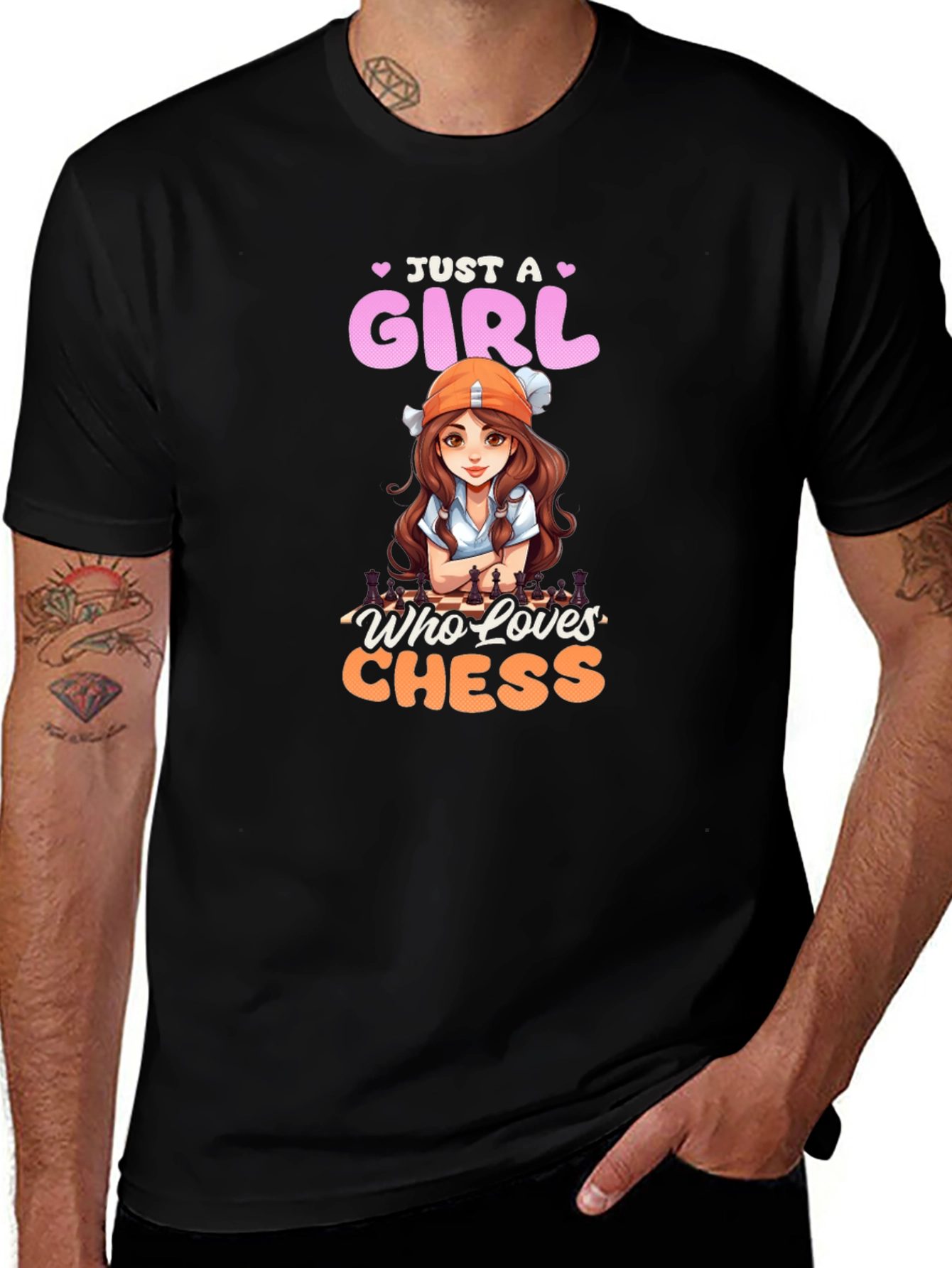 Camiseta Negra con Diseño de Ajedrez para Mujer