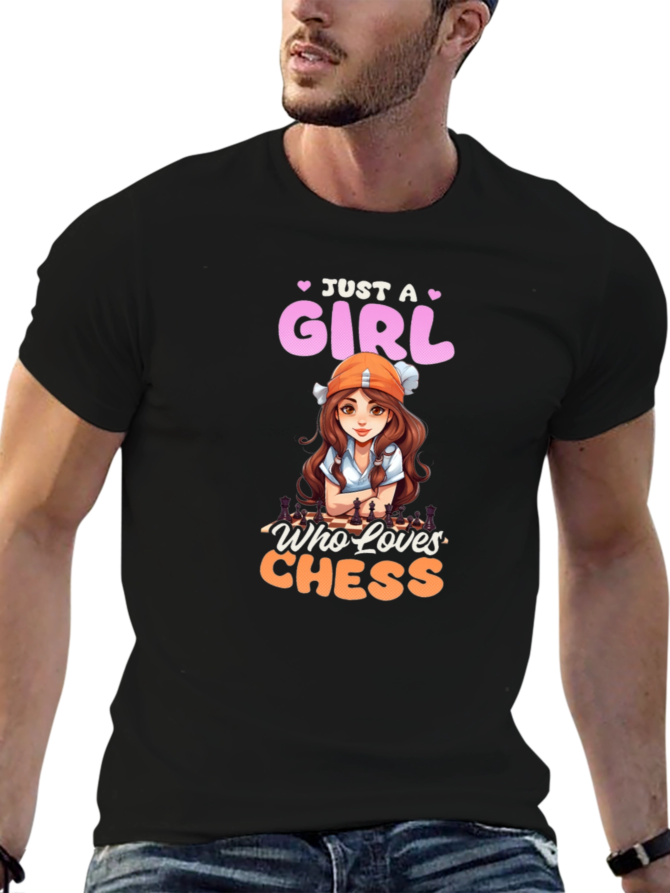 Camiseta Negra con Diseño de Ajedrez para Mujer