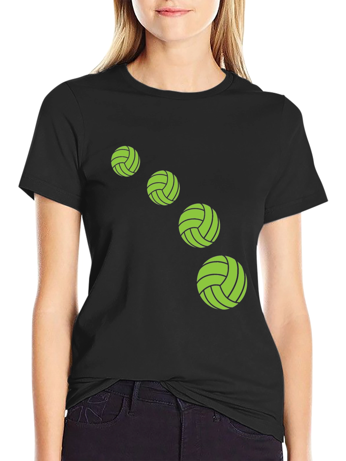 Camiseta Negra con Diseño de Balones Verdes