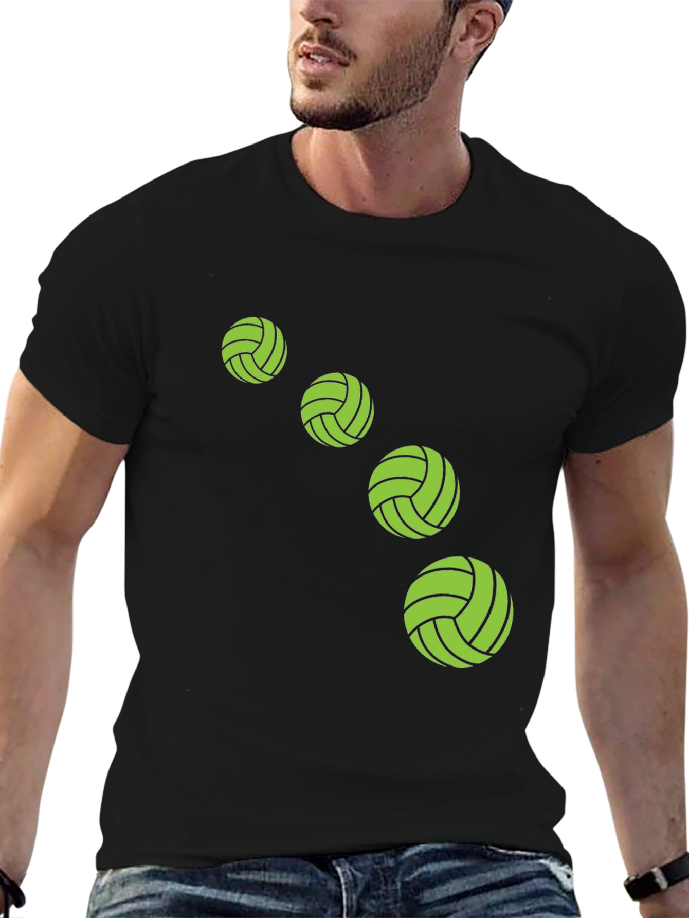 Camiseta Negra con Diseño de Balones Verdes