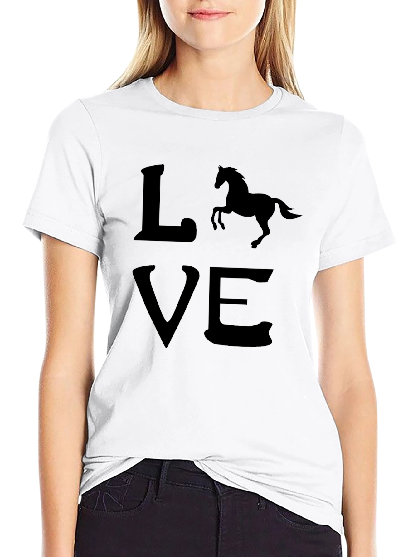 Camiseta Negra Love con Silueta de Caballo