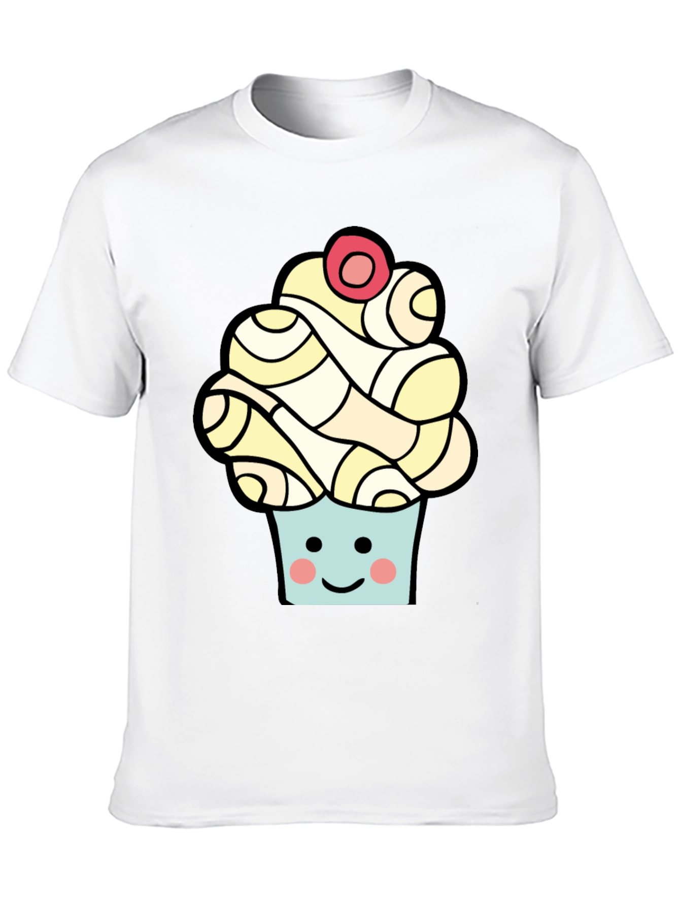 Camiseta Negra con Diseño de Cupcake Sonriente
